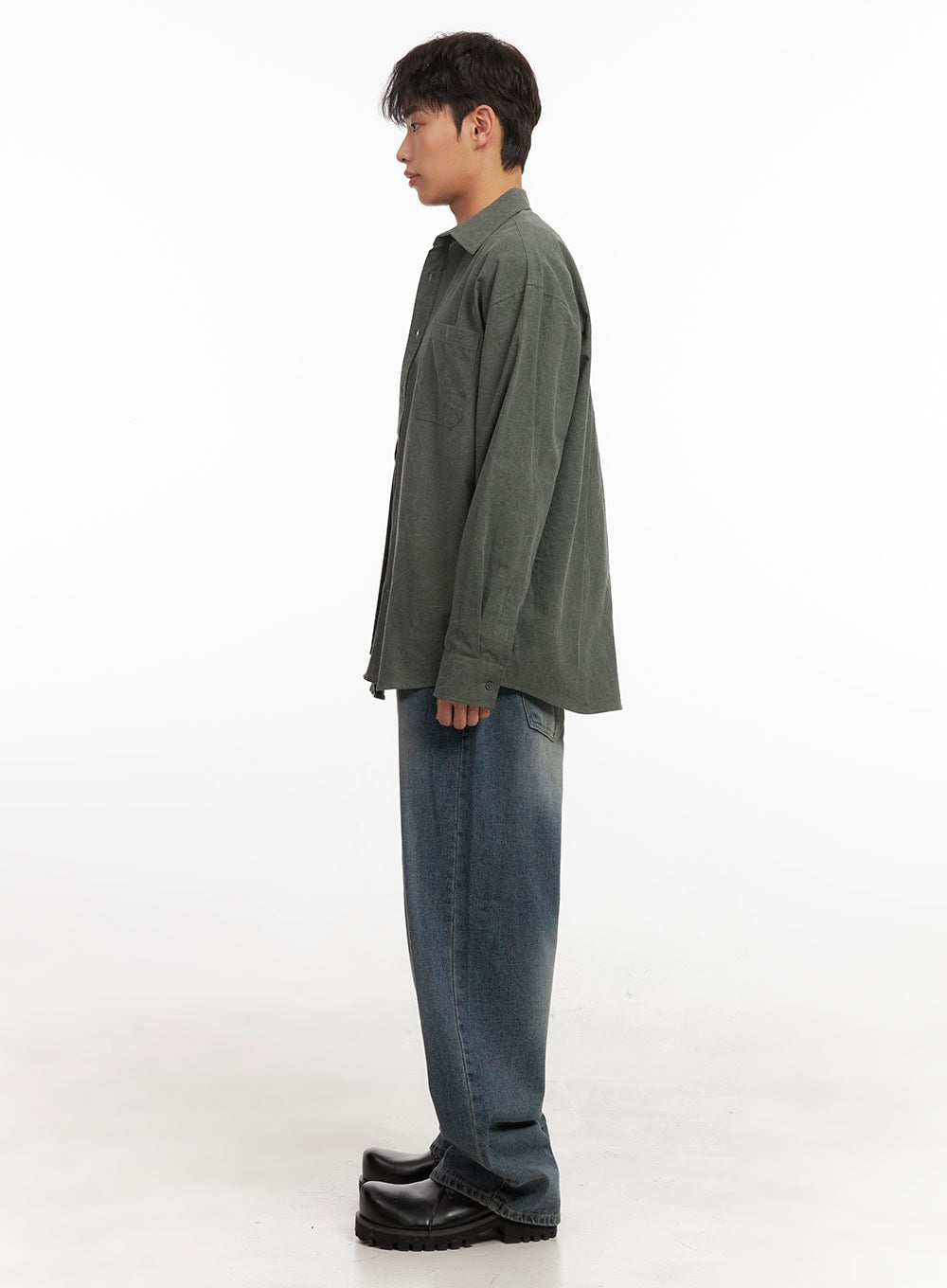 Men's Washed Oversized Collar Shirt ID427