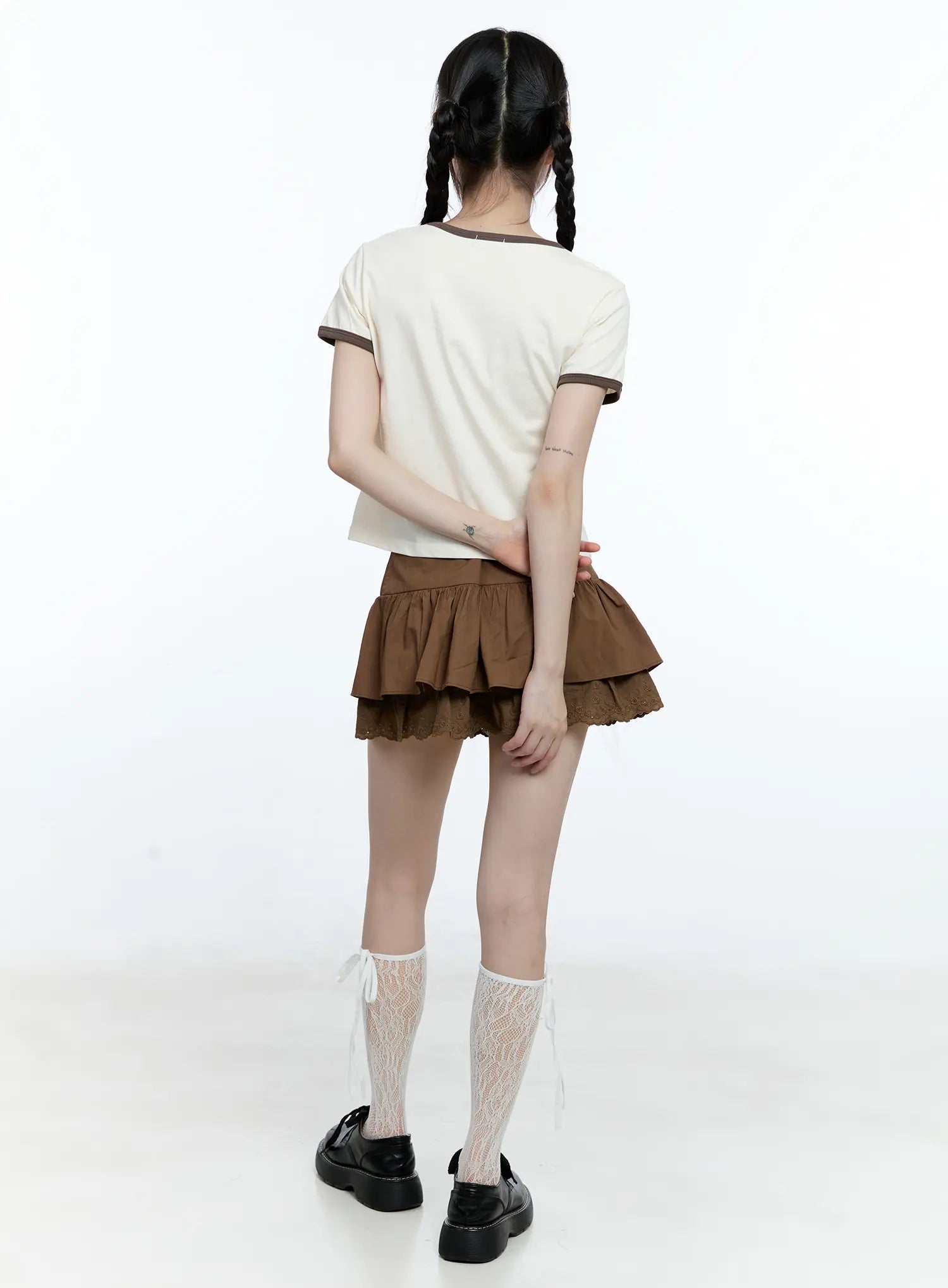 Tiered Lace-Hem Mini Skirt CG511