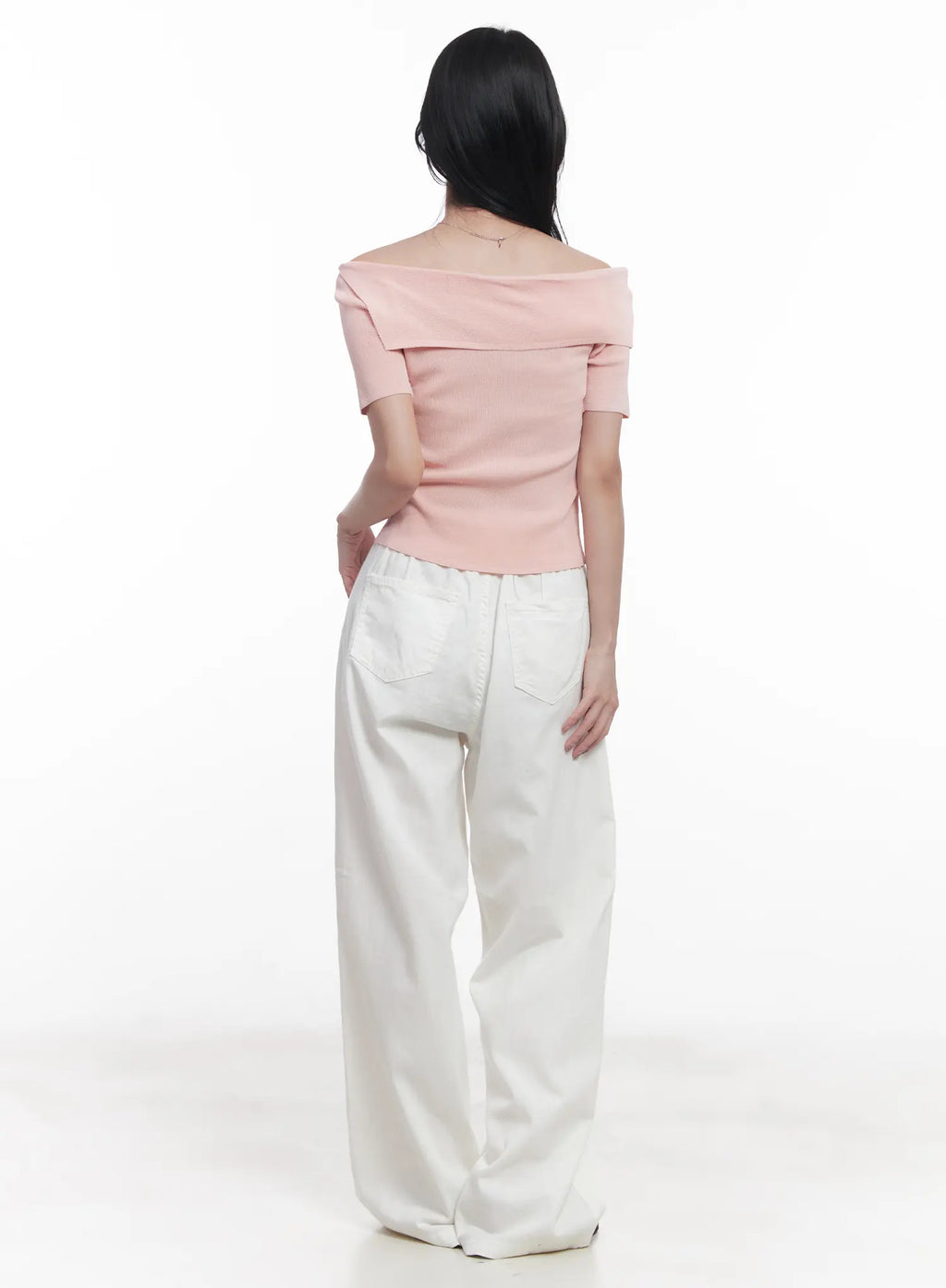 Off-Shoulder Asymmetric Short-Sleeve Sweater CU525