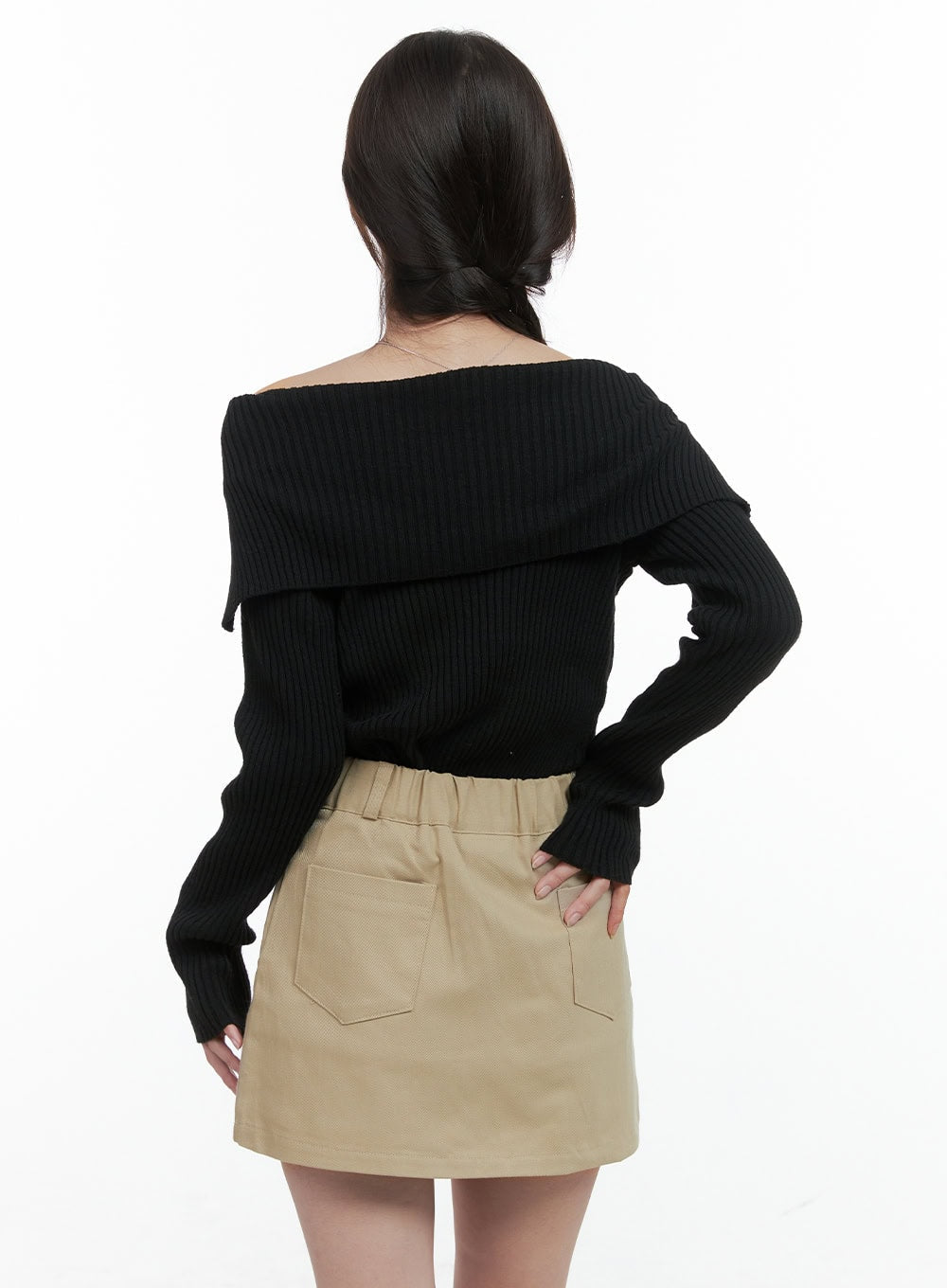 Solid Off Shoulder Knit Top OG409