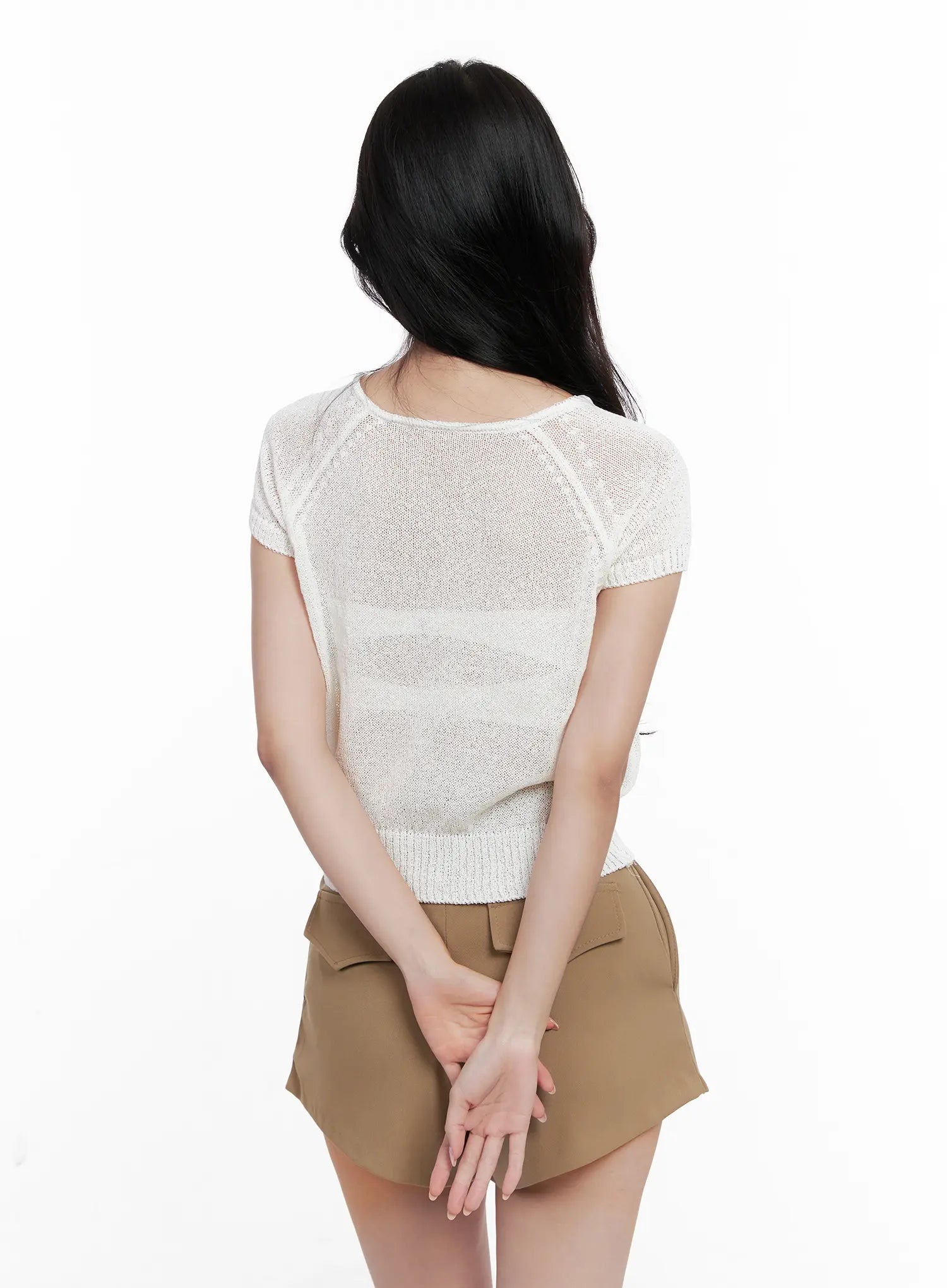 V-Neck Knit Short-Sleeve Top CL515