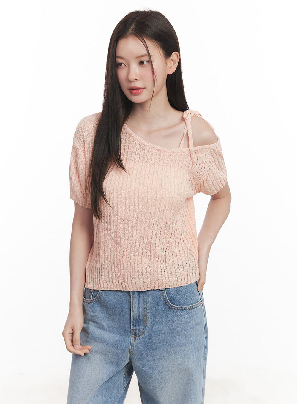 Ribbon One-Shoulder Knit Crop Top IY509
