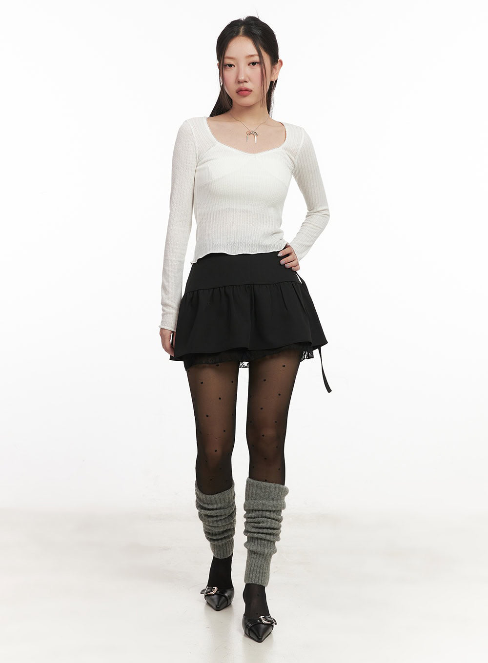 Lace Buckle Flare Mini Skirt IM524