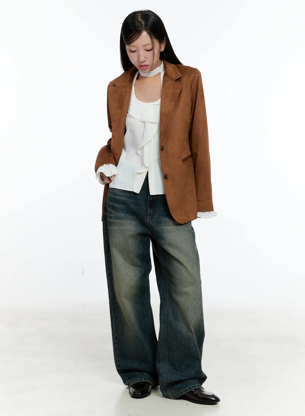 Ruffled Chiffon Blouse with Scarf Set CS518