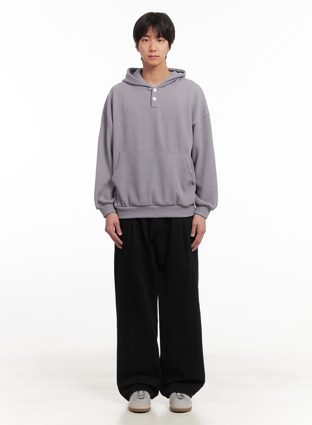 Men's Ribbed Buttoned Hoodie IA511