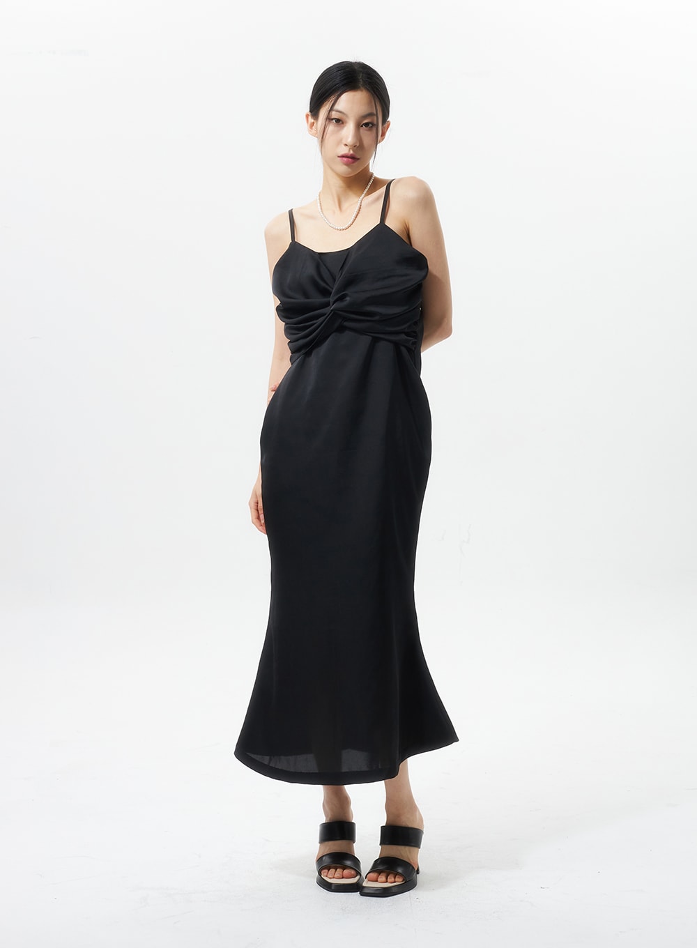Cross Bust Satin Maxi Dress IU326