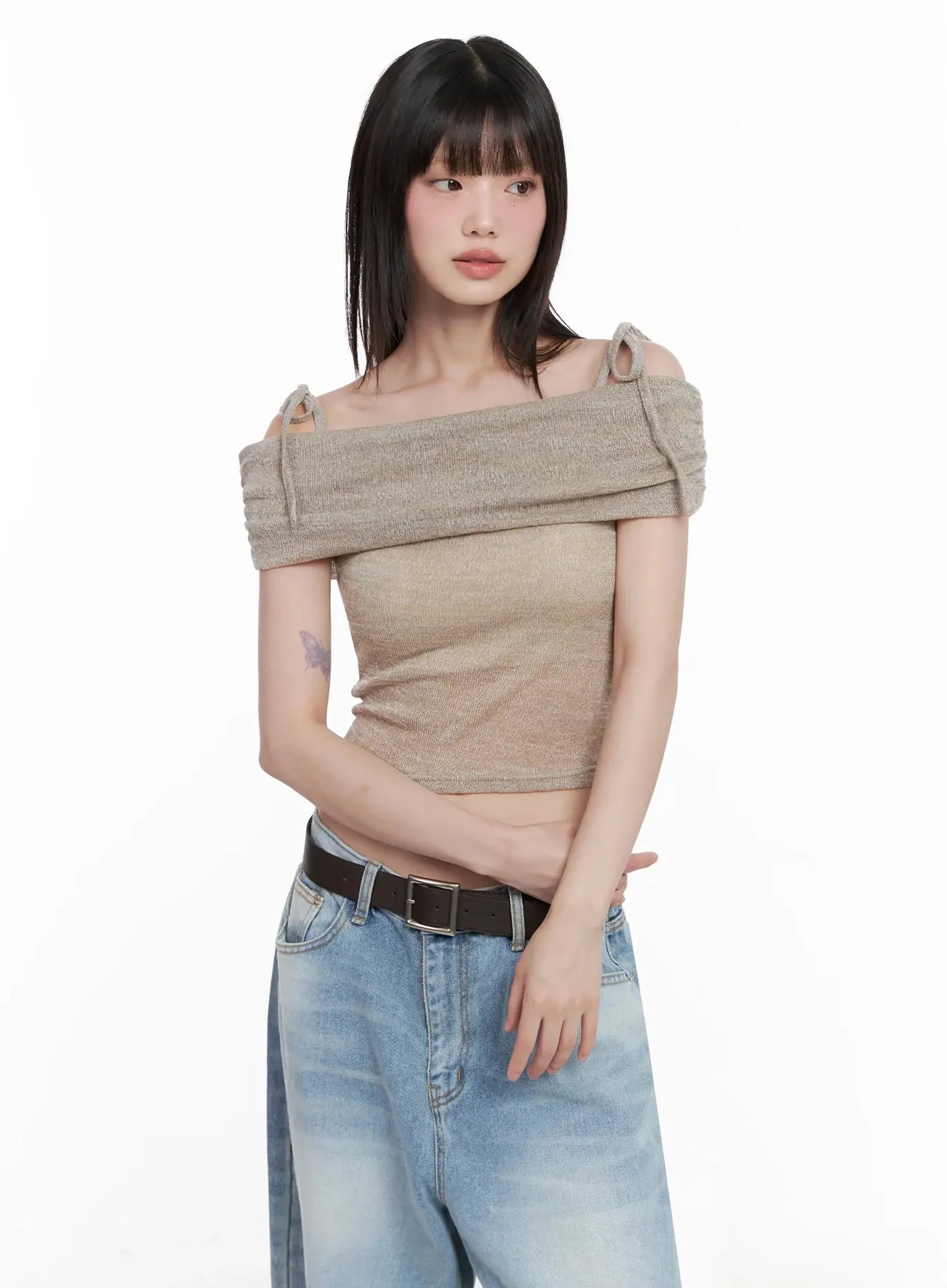 Textured Off-Shoulder Knit Top IL531