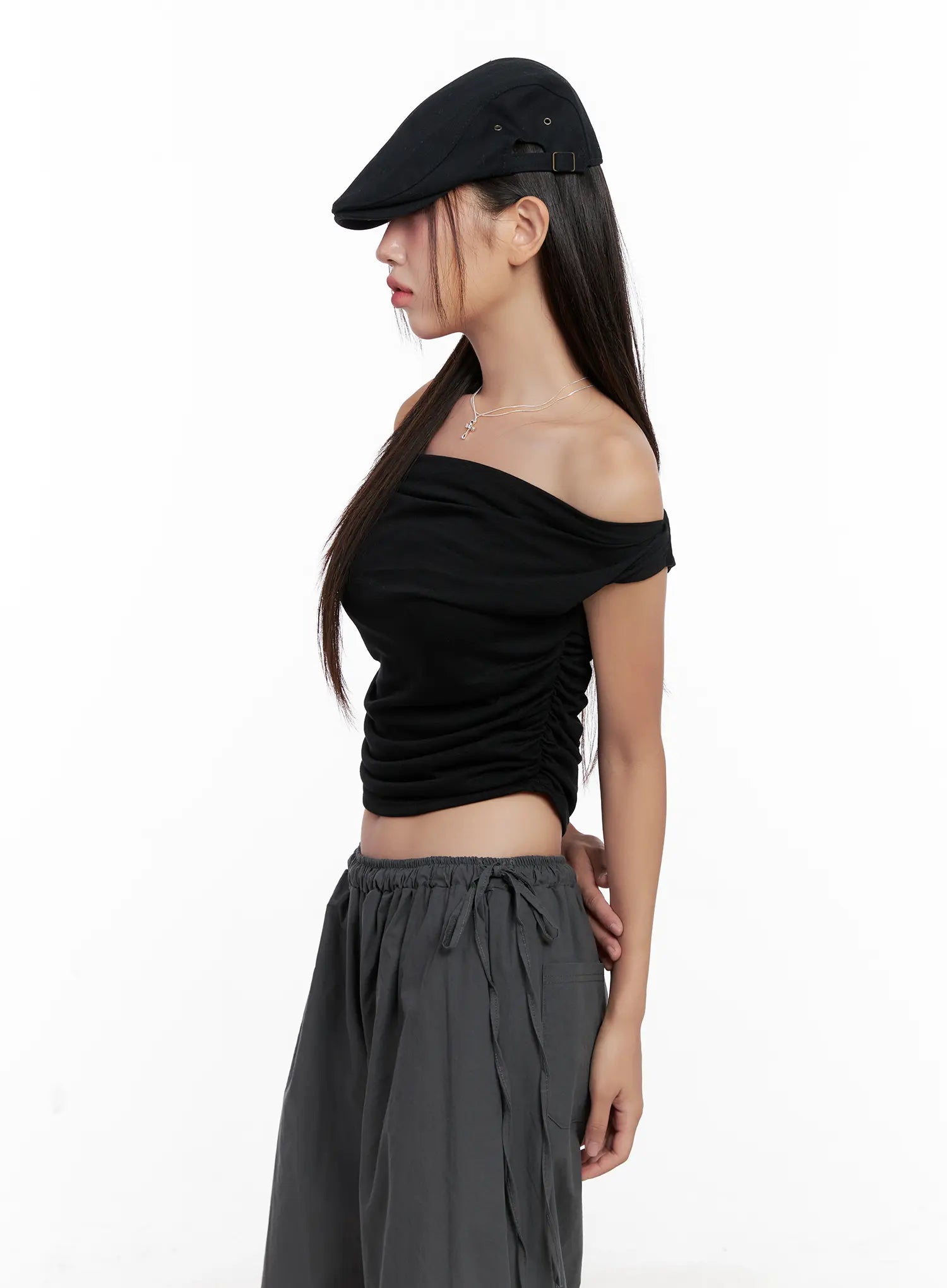 Off-Shoulder Draped Short Sleeve Top CL518