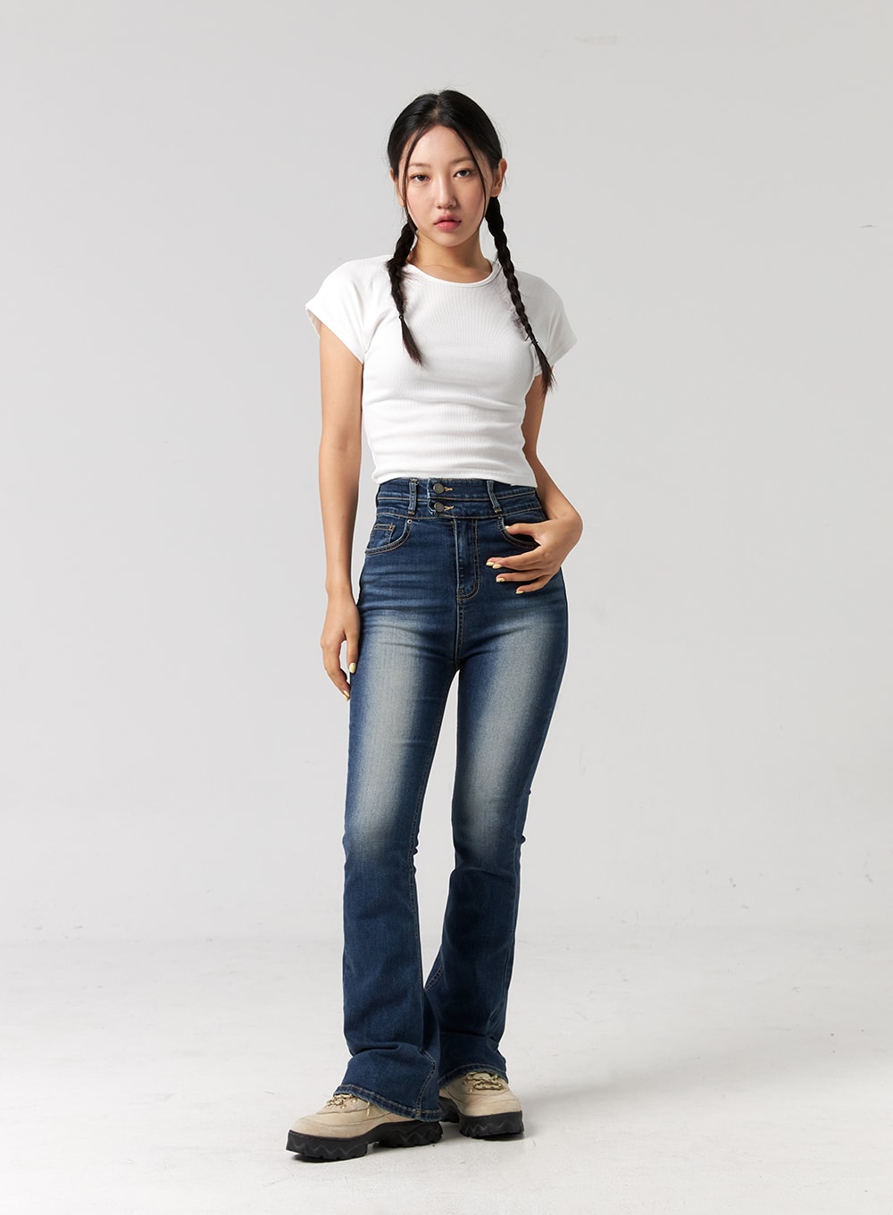 Washed Cotton Bootcut Jeans CG321