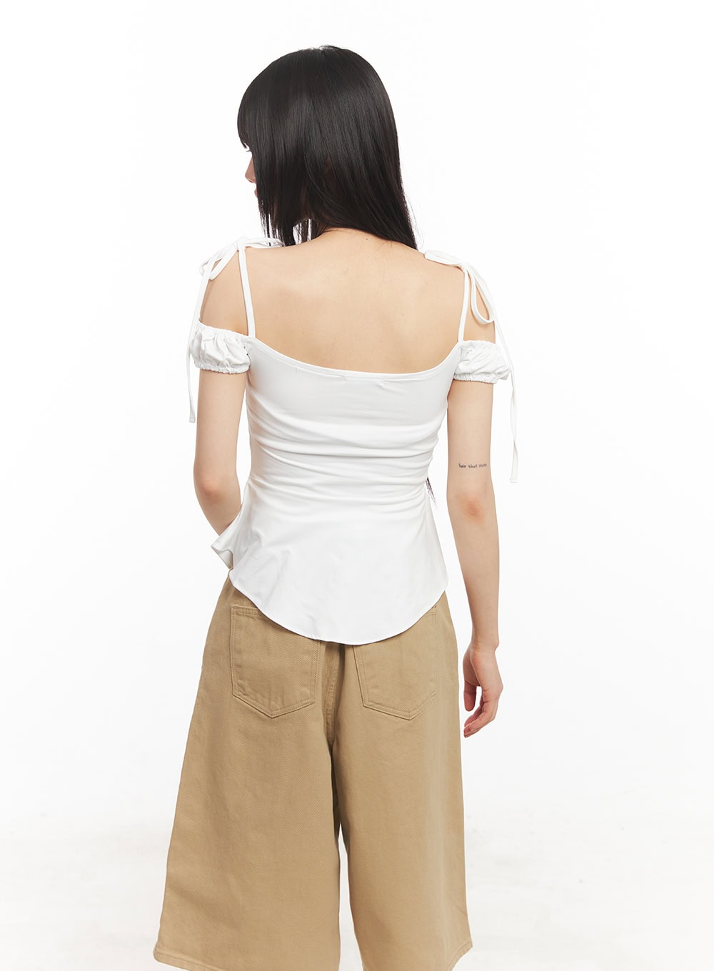 Shirred Off-Shoulder Puff-Sleeve Top CA523