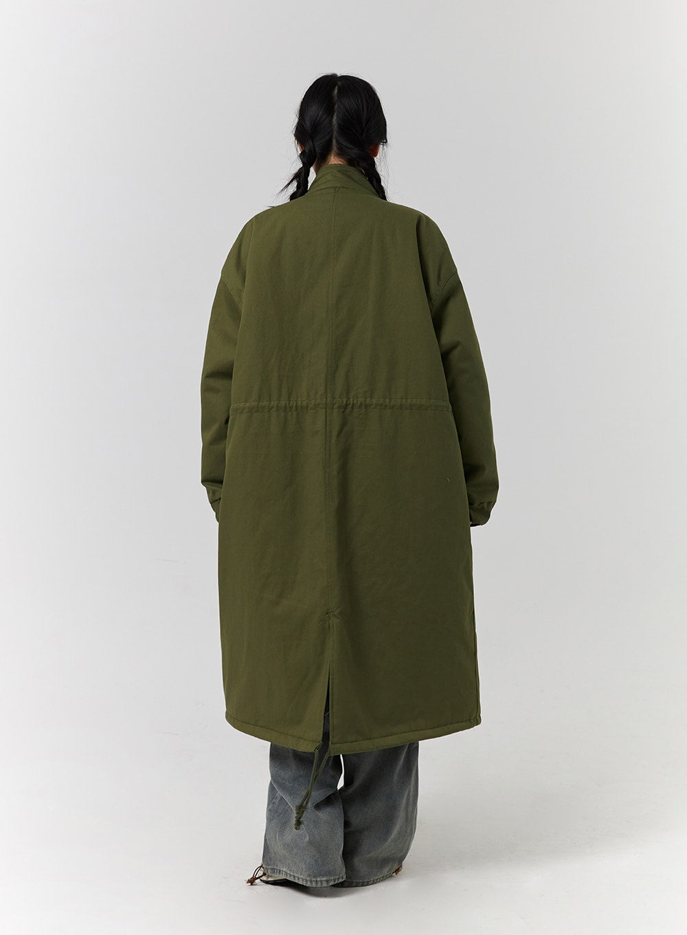 Collar Solid Zipper Drawstring Long Jacket CD328