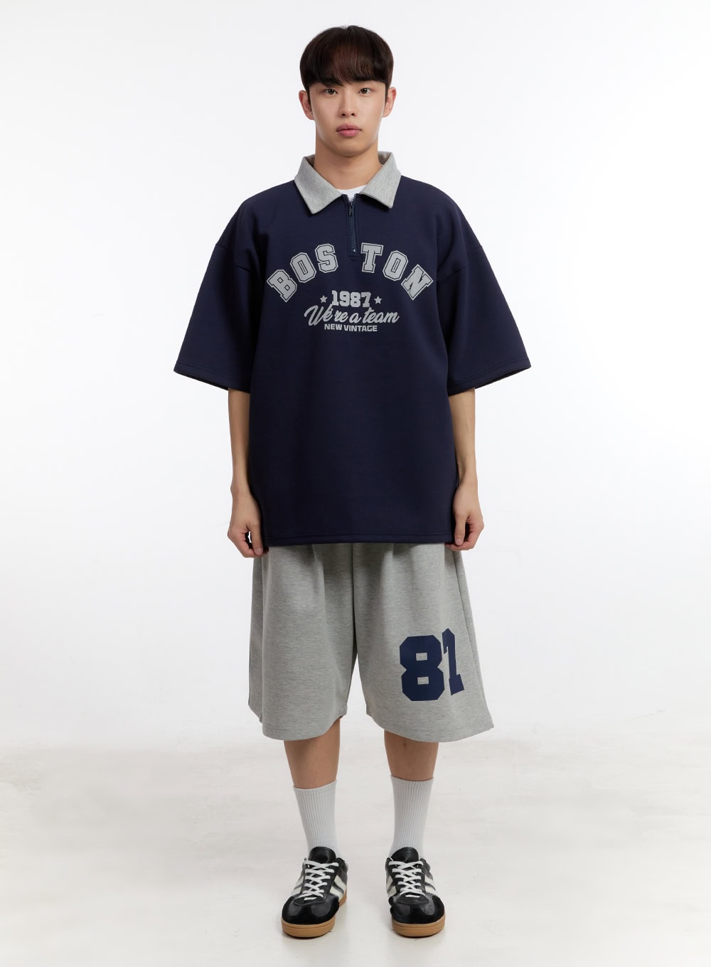 Men's Oversized Half-Zip Collared Sweatshirt IA504