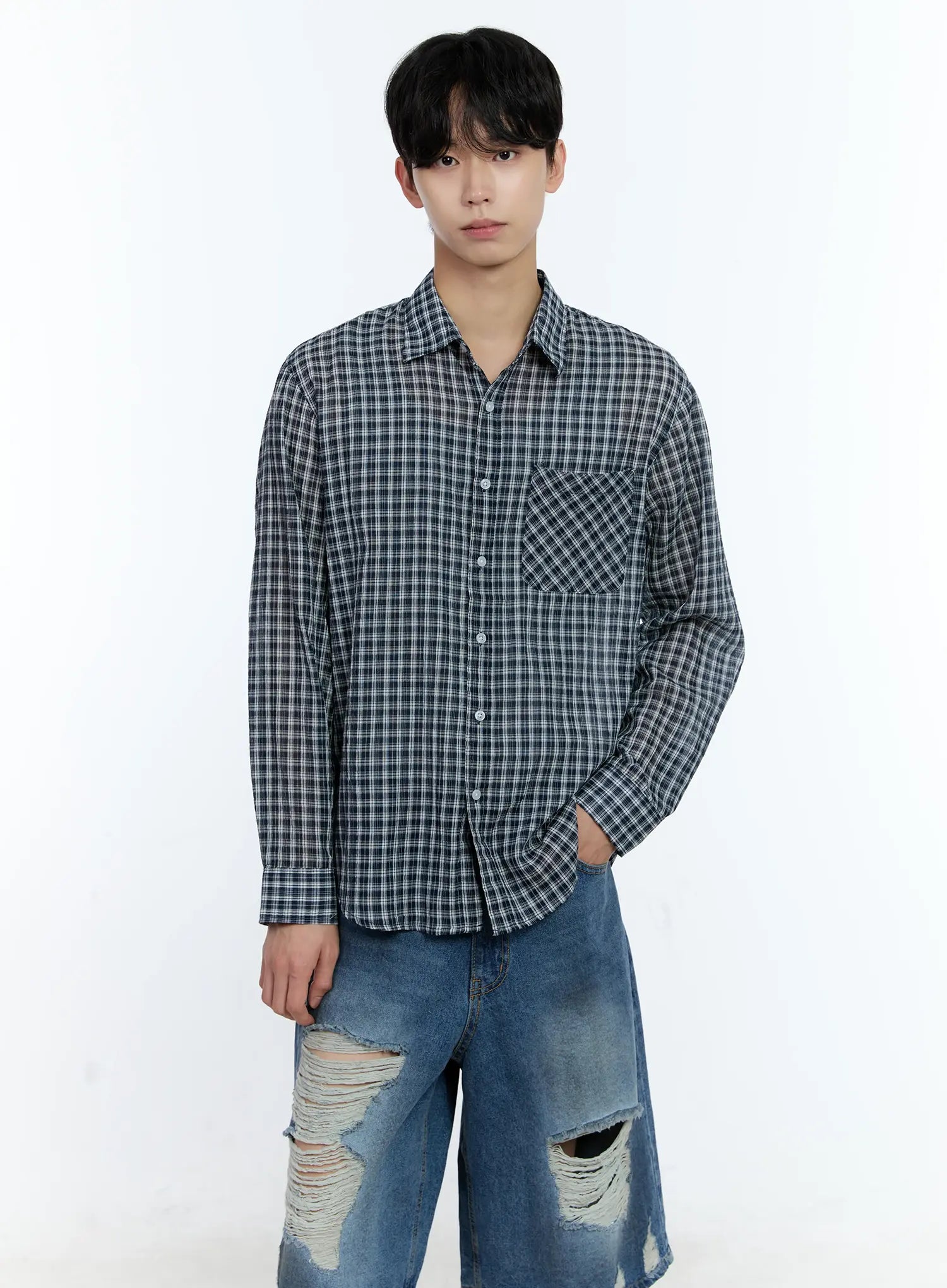 Men's Plaid Button-Up Top IG501