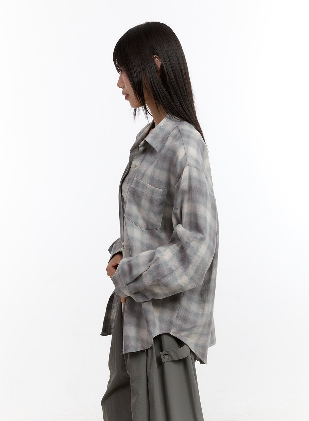 Oversize Checkered Collared Shirt CA509