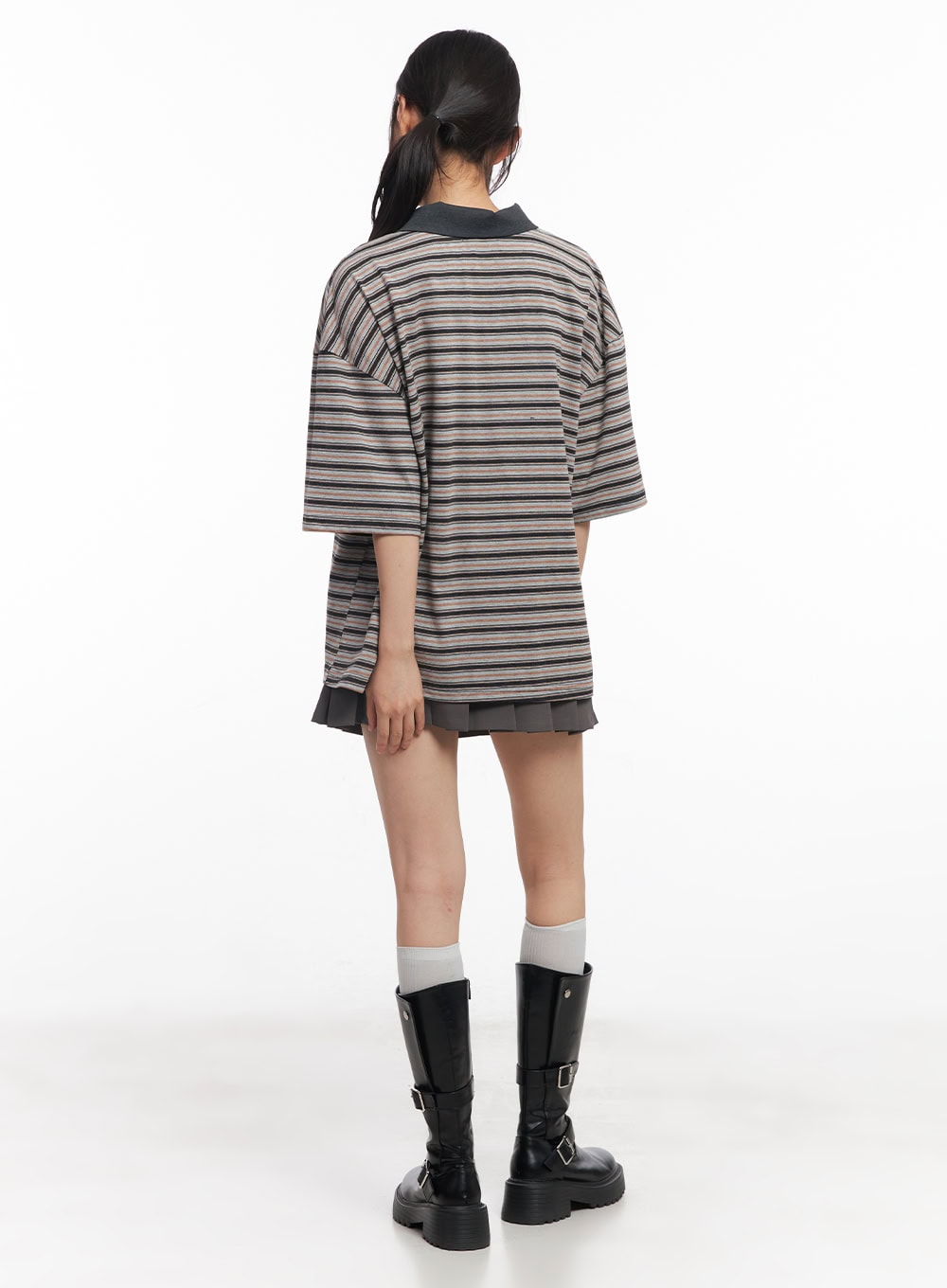 Oversized Striped Short Sleeve Polo Shirt CY514