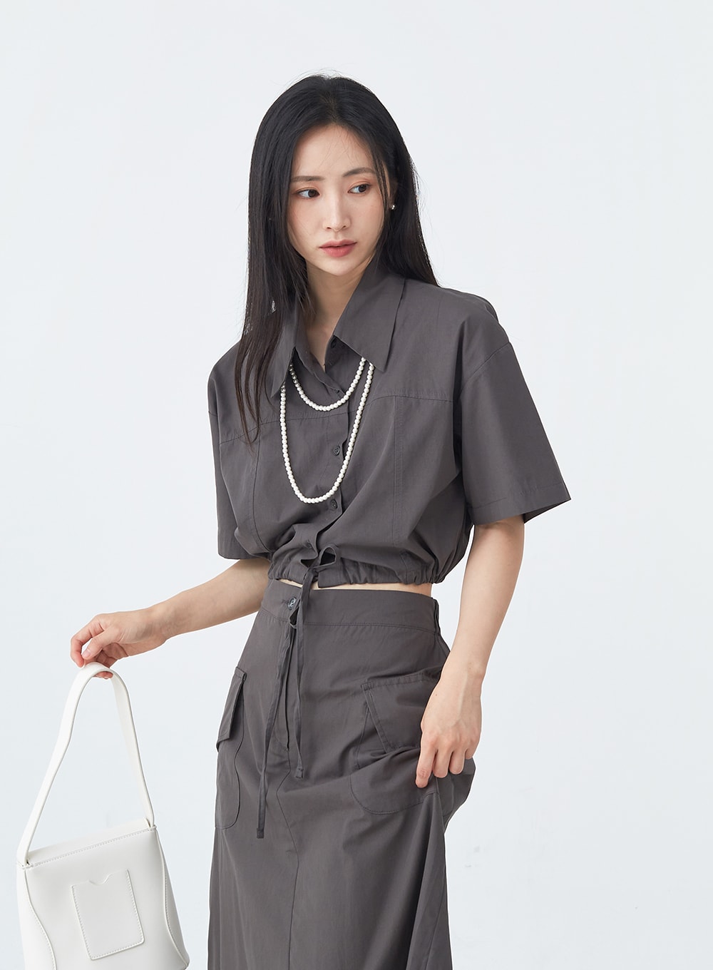 Drawstring Cropped Shirt UU1407