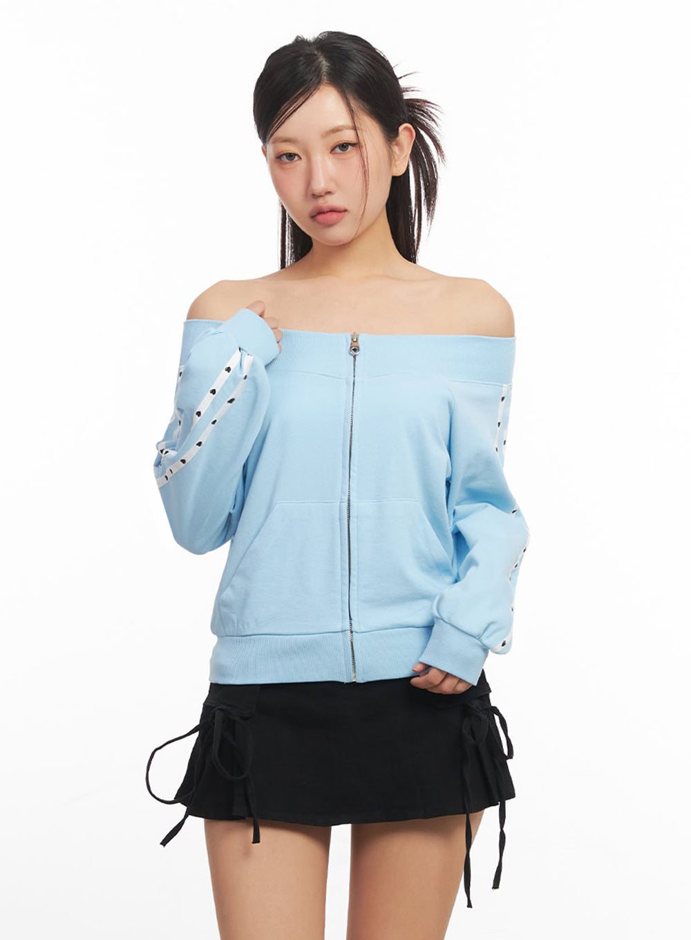 Heart Off-Shoulder Zip-Up Jacket IA524