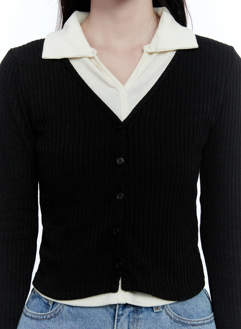 Two-Tone Collared Knit Cardigan CG514