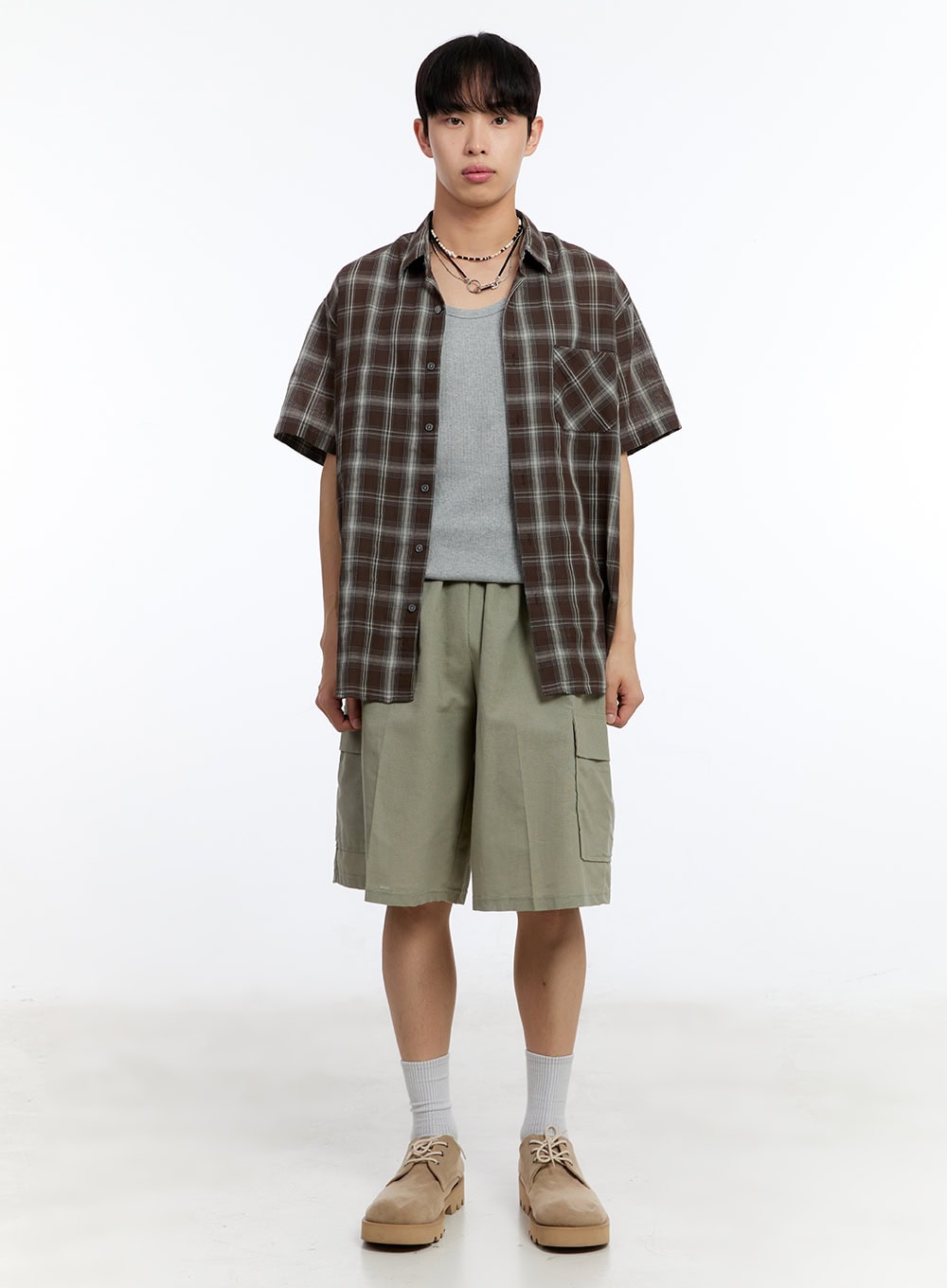 Men's Check Collared Short-Sleeve Shirt IY530