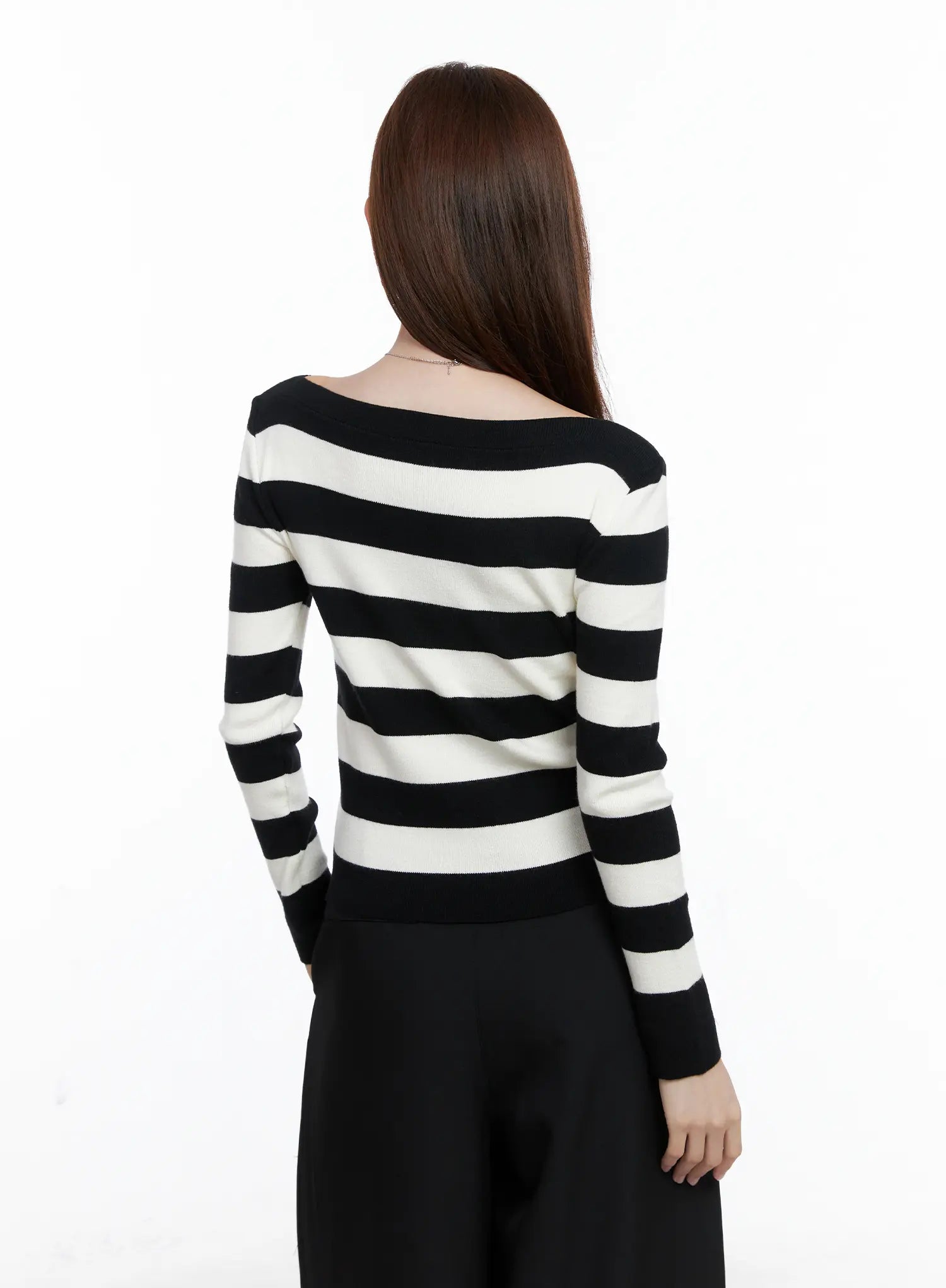 Striped Boat Neck Pullover Knit Top CG520