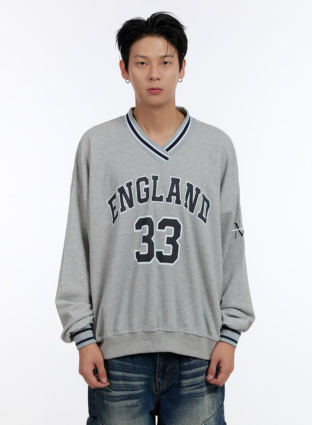 Men's Jersey Print V-Neck Sweatshirt IO428