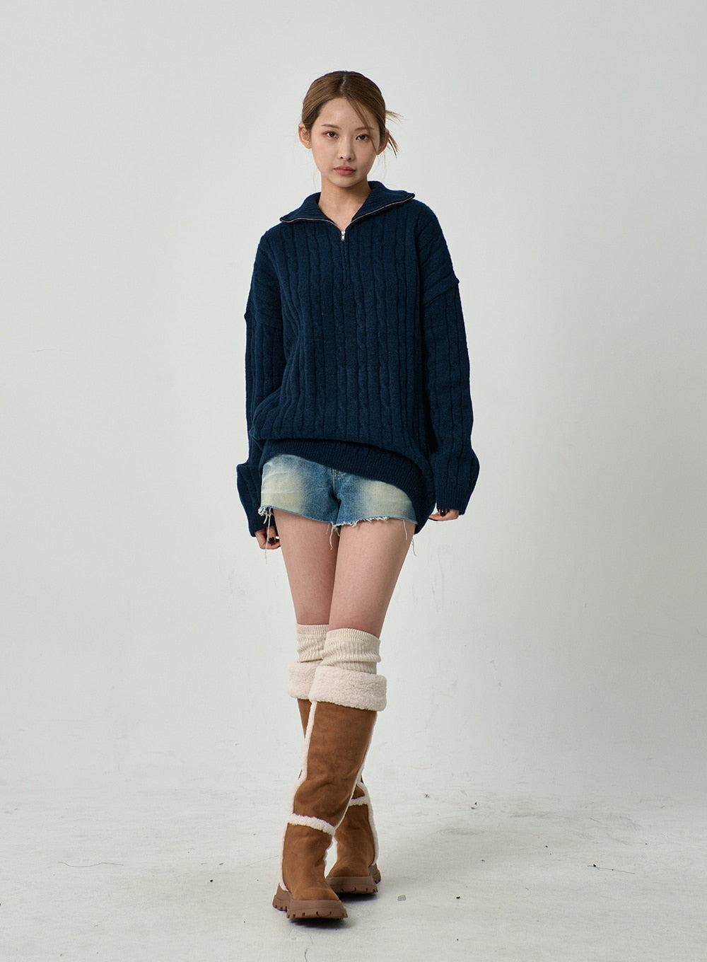 Twist Pattern Zip-Up Knit Unisex CD12