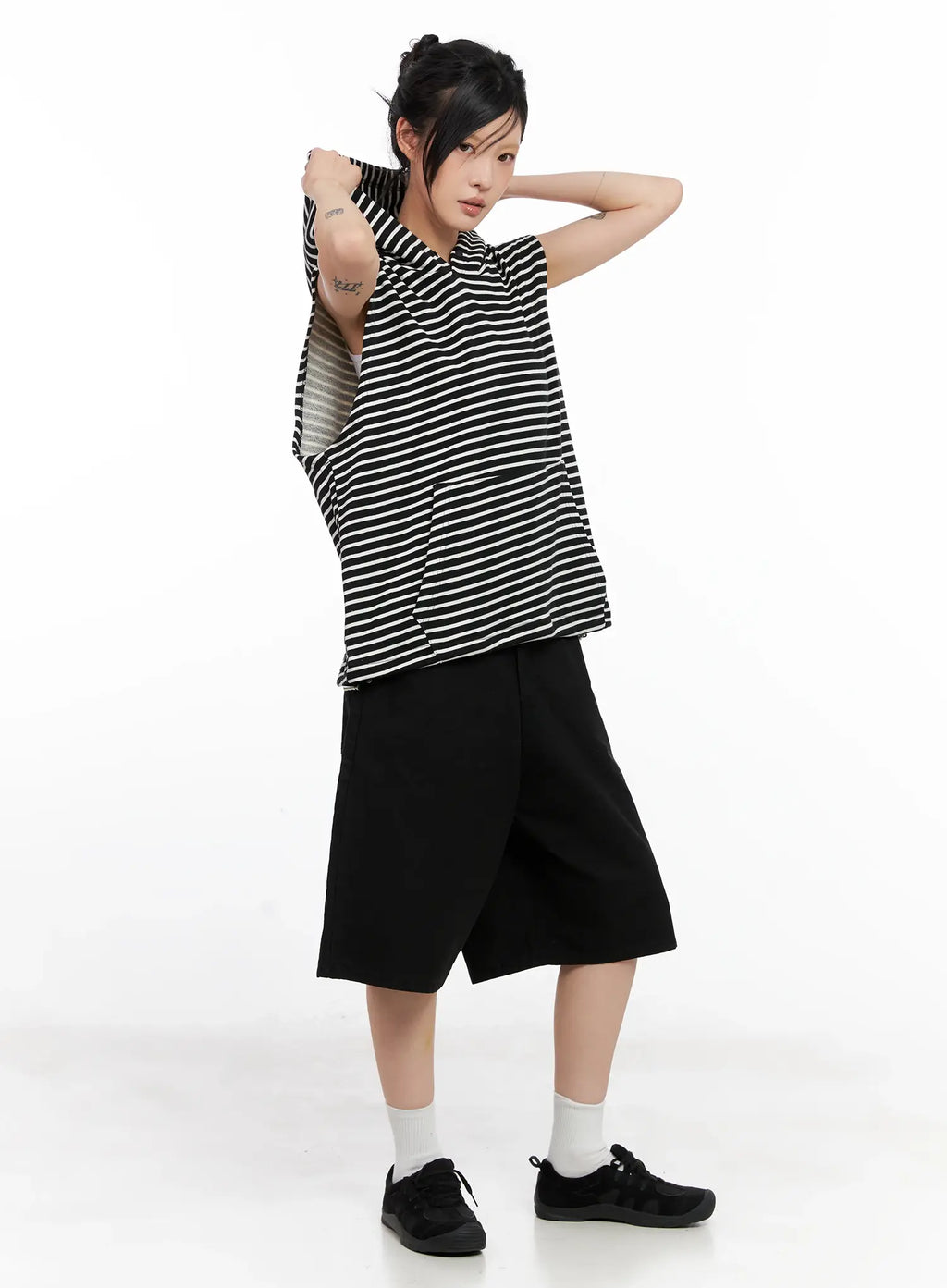 Oversized Striped Sleeveless Hoodie CL525
