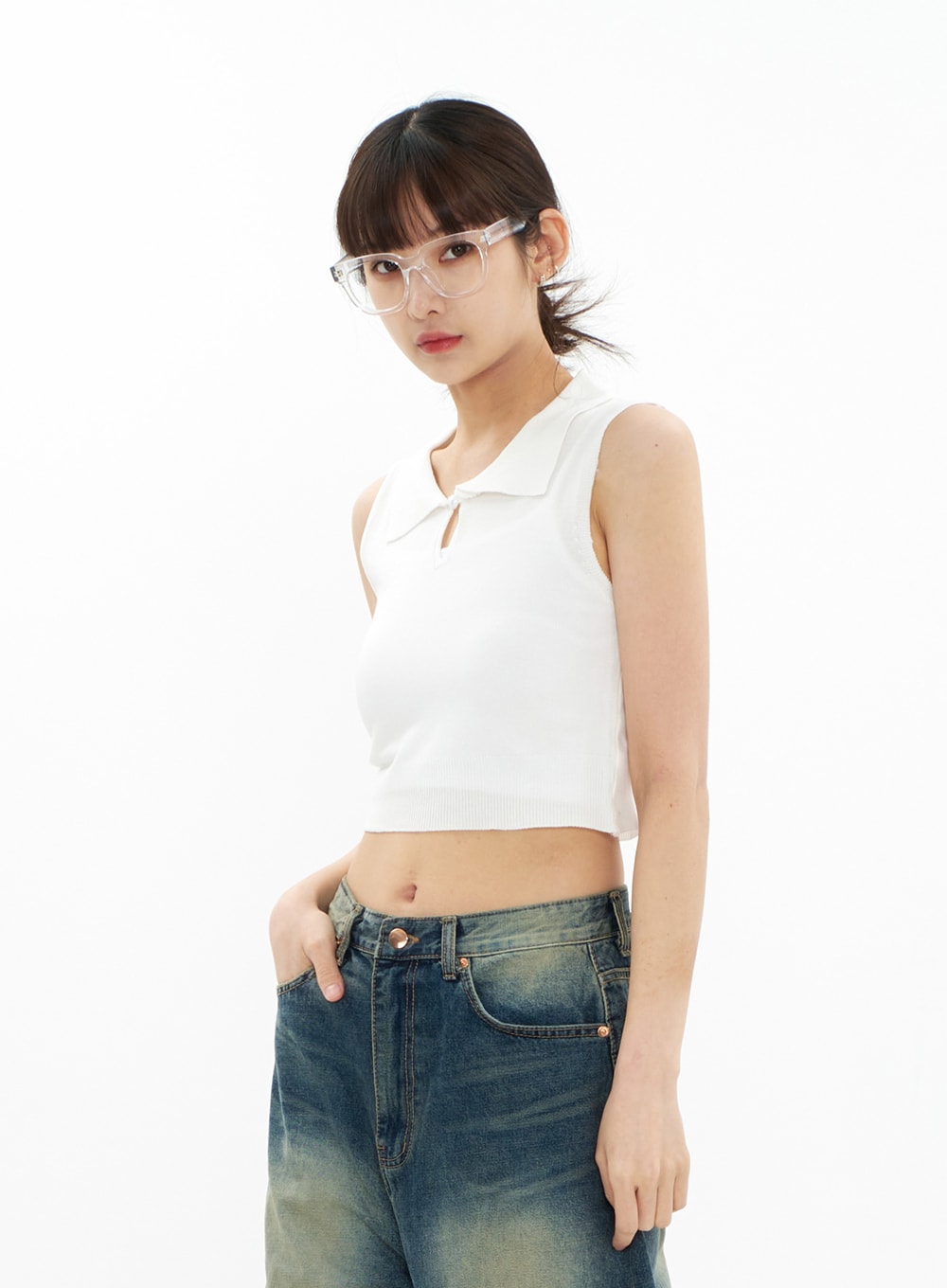 Bleached Wide Leg Denim Pants CA07