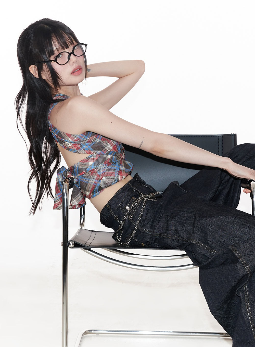 Plaid Print Halter Top CY520