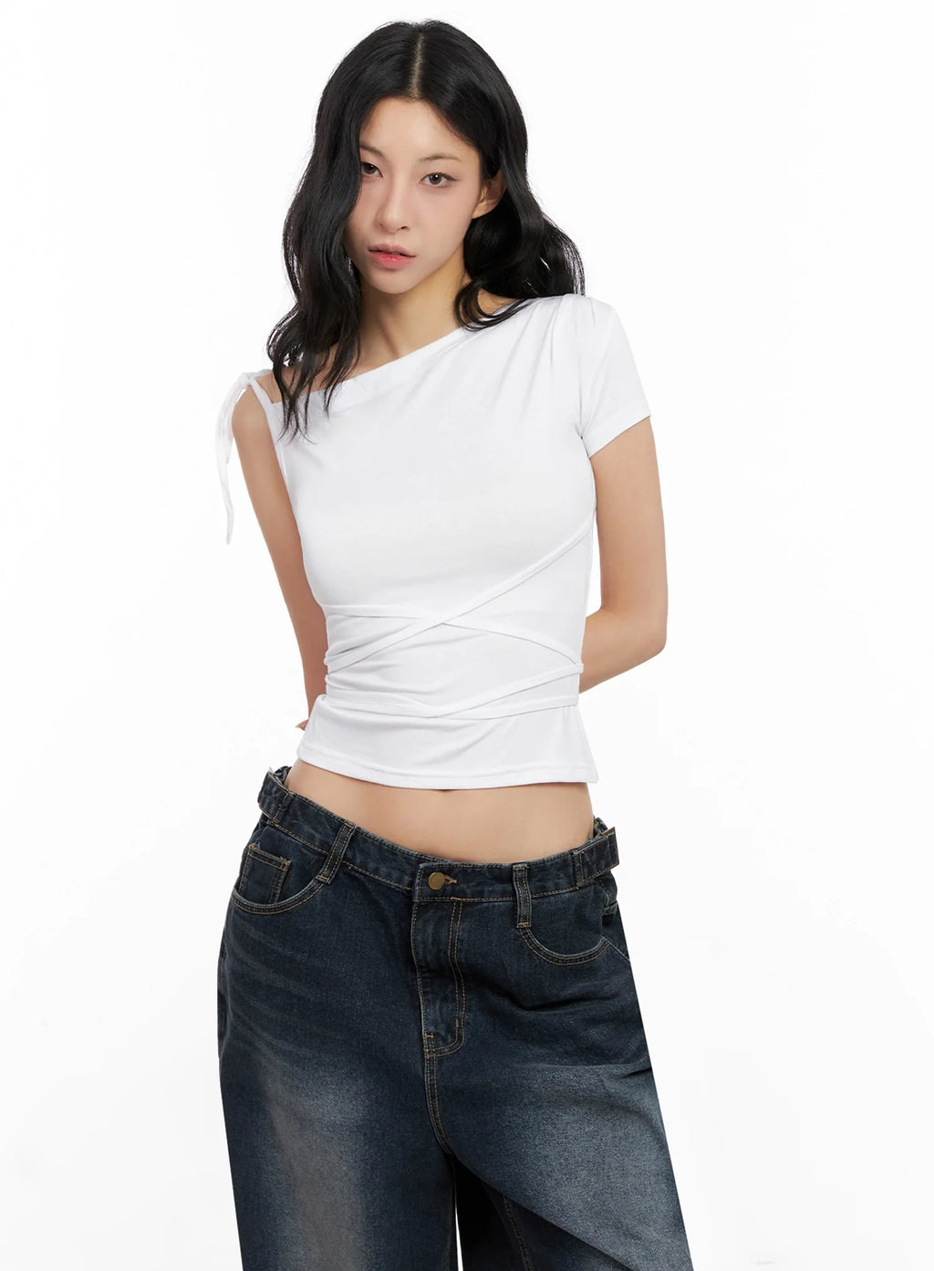 Asymmetric Strap Off-Shoulder Top IG508