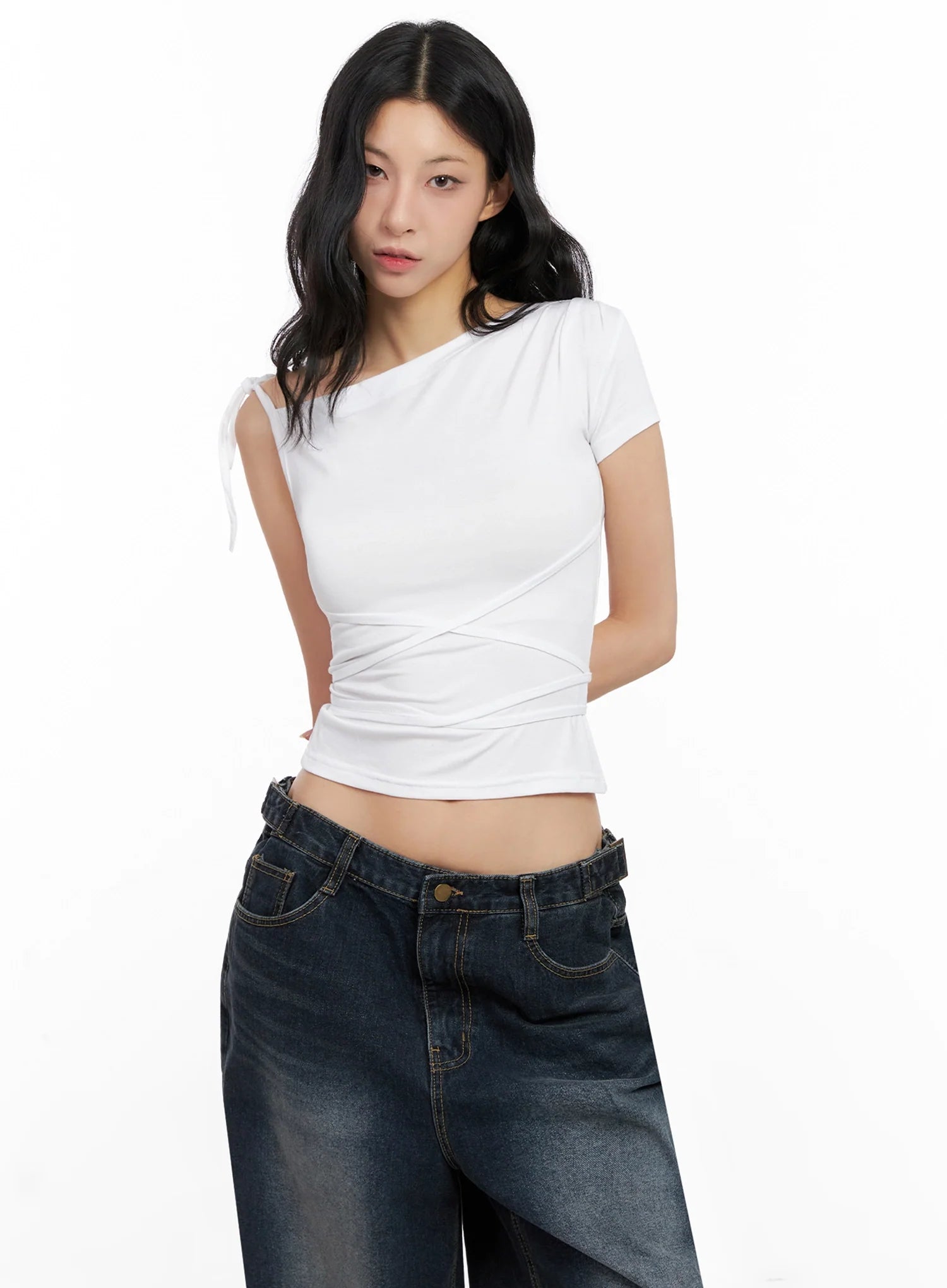 Asymmetric Strap Off-Shoulder Top IG508