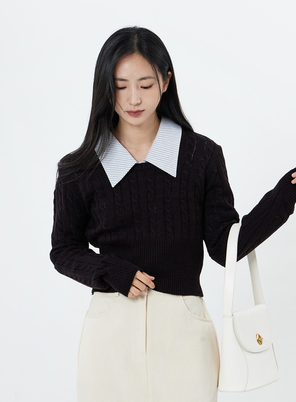 Round Neck Twist Crop Long Sleeve Knit OS26