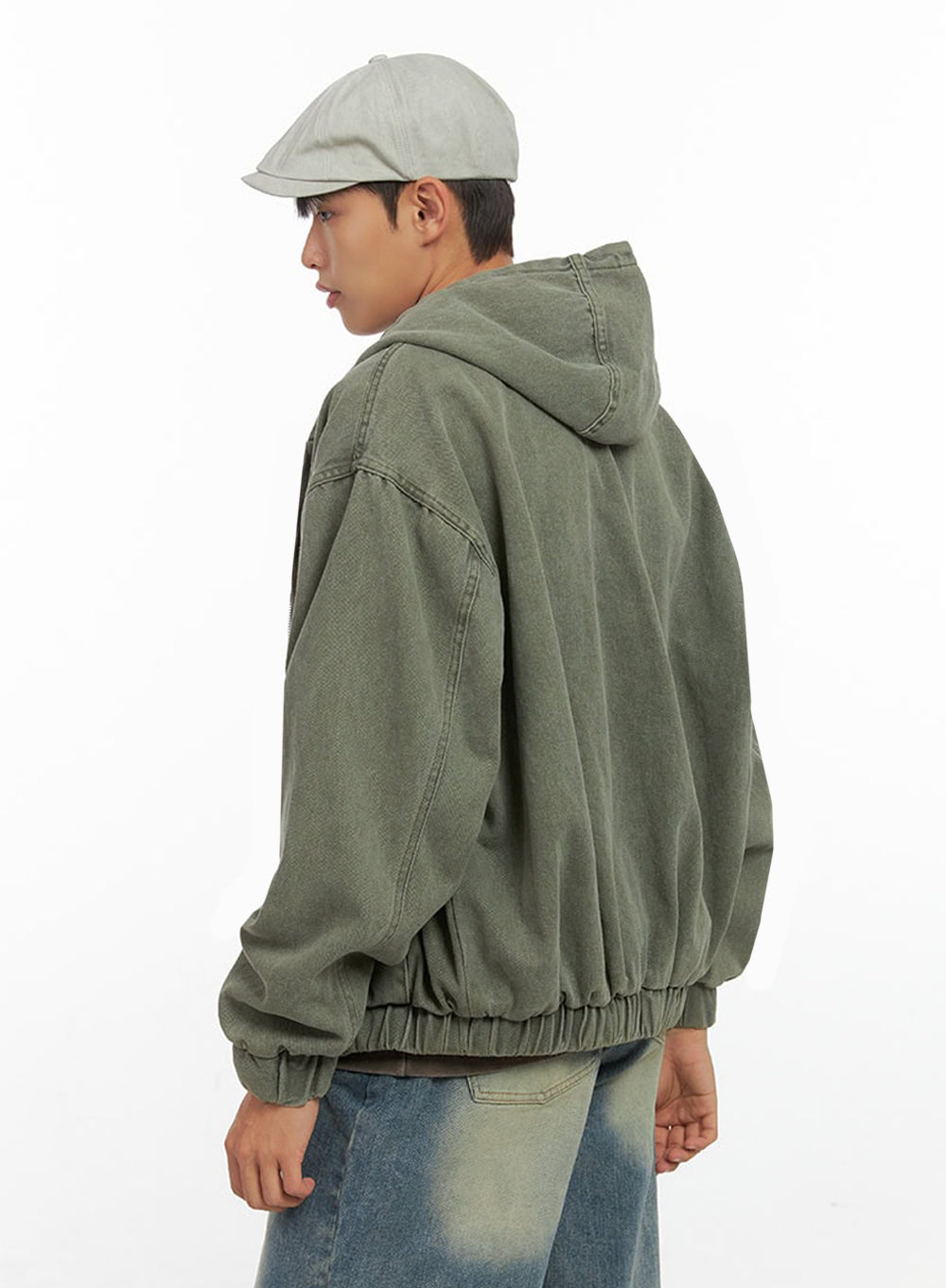 Men's Washed Zip Up Hooded Jacket IO420