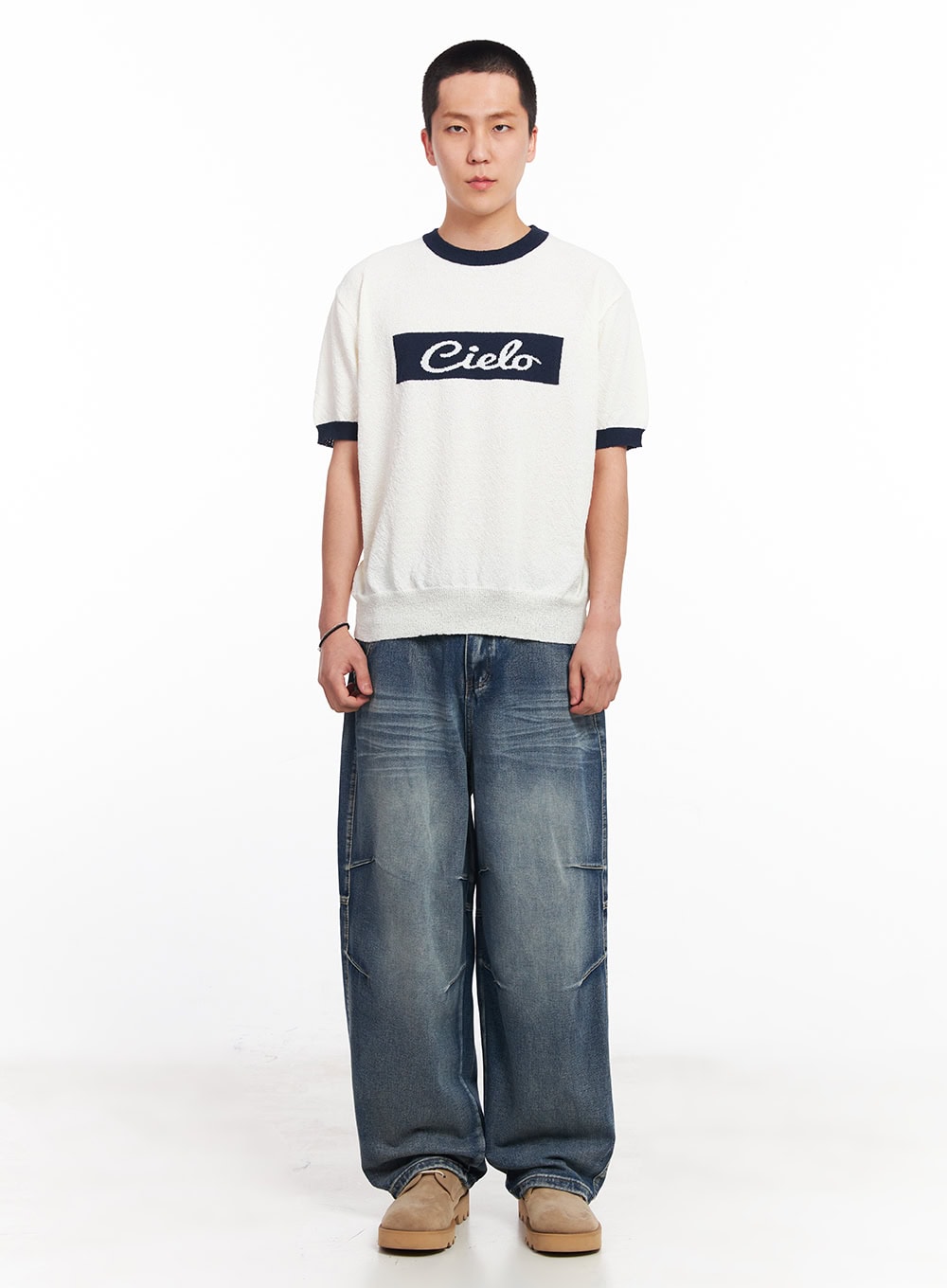 Men's Contrast Knit T-Shirt IU503