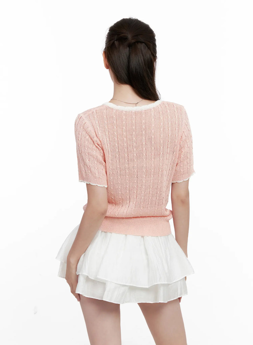 Contrast Trim Ribbon Knit Shirt CL523