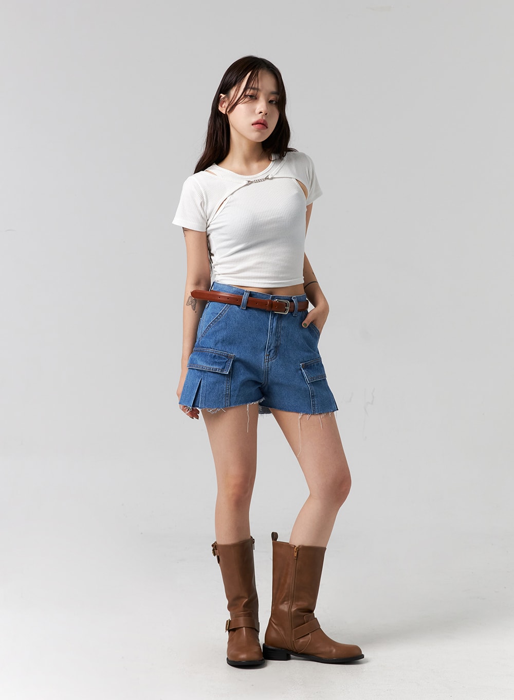 Cut Out Denim Shorts CG316