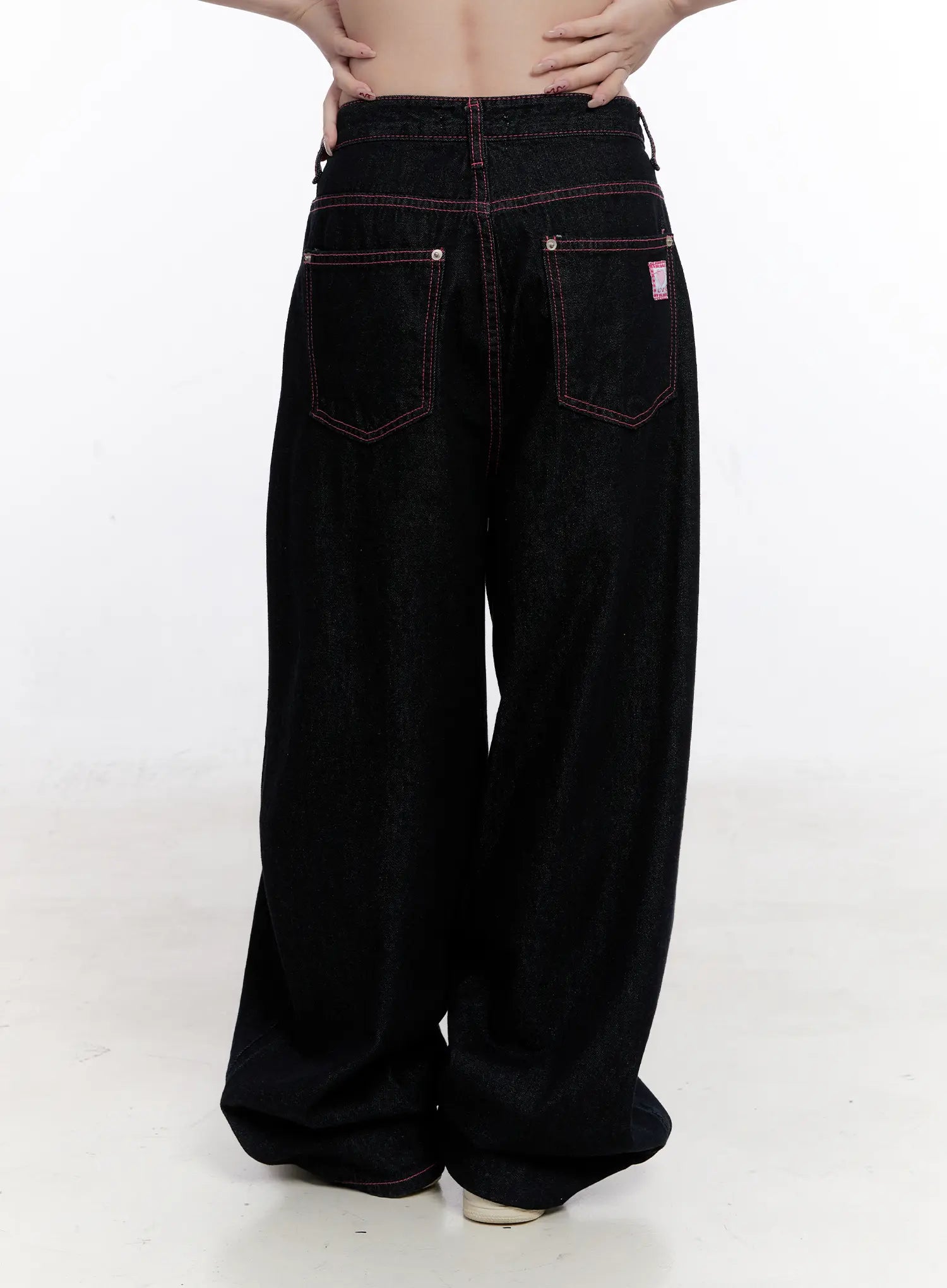 Reign Pink Stitch Denim Baggy Jeans CO501
