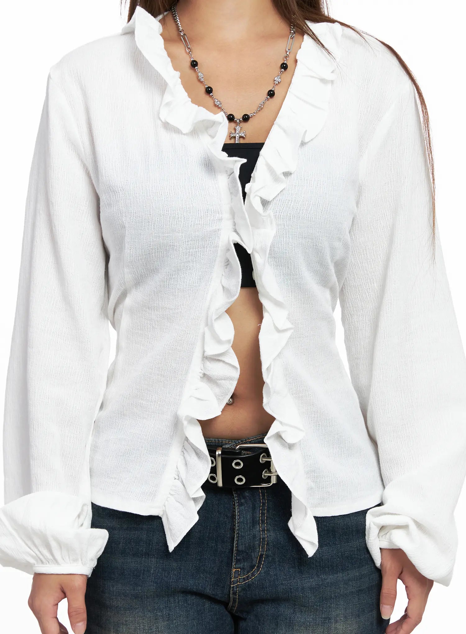 Ruffle Backstrap Long Sleeve Blouse CO513