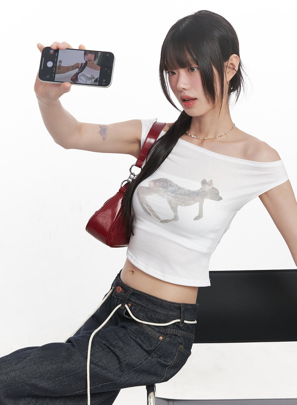 Cute Animal-Print  Graphic Off-Shoulder Crop Top CY521