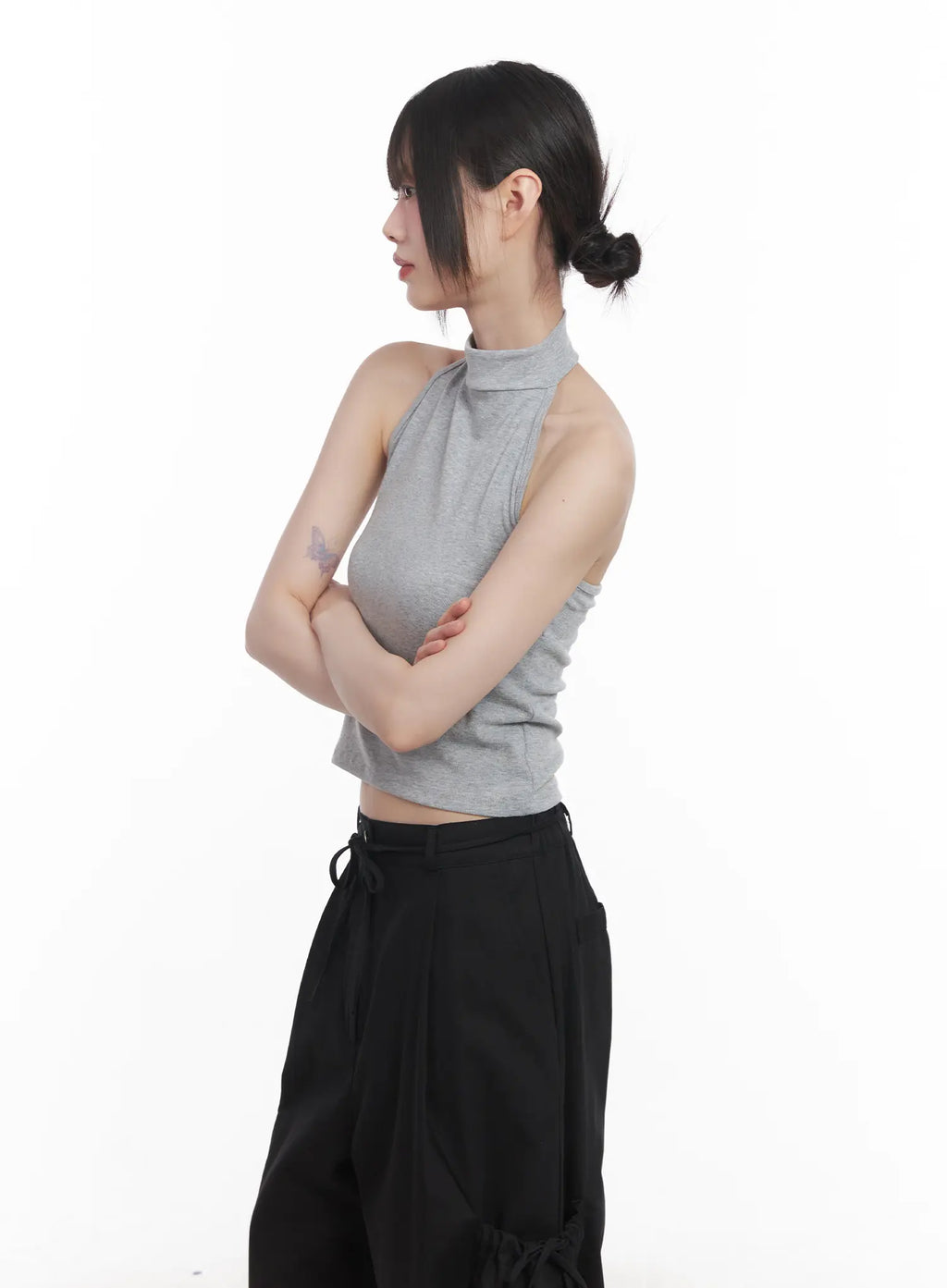 Buttoned Halter Neck Crop Top CU518