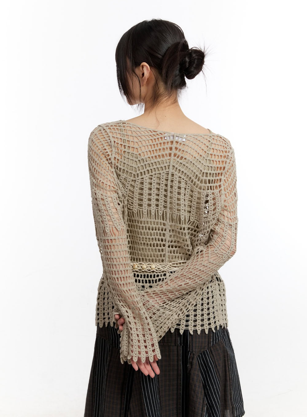 Mesh Knit Sweater with Belt and Tank Top CA508