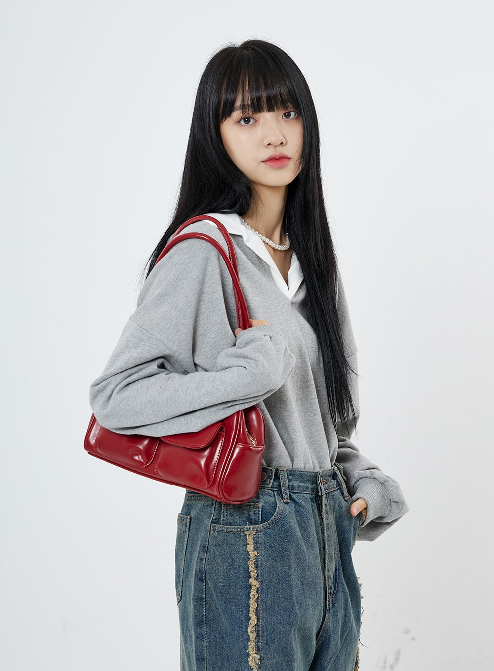 V-Neck Shirt Collar Oversize Sweatshirt OO13