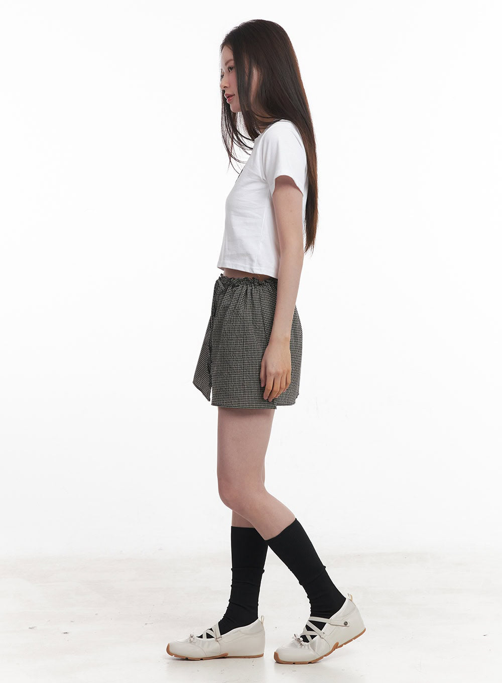 Checkered Ribbon Button Mini Skirt IY513