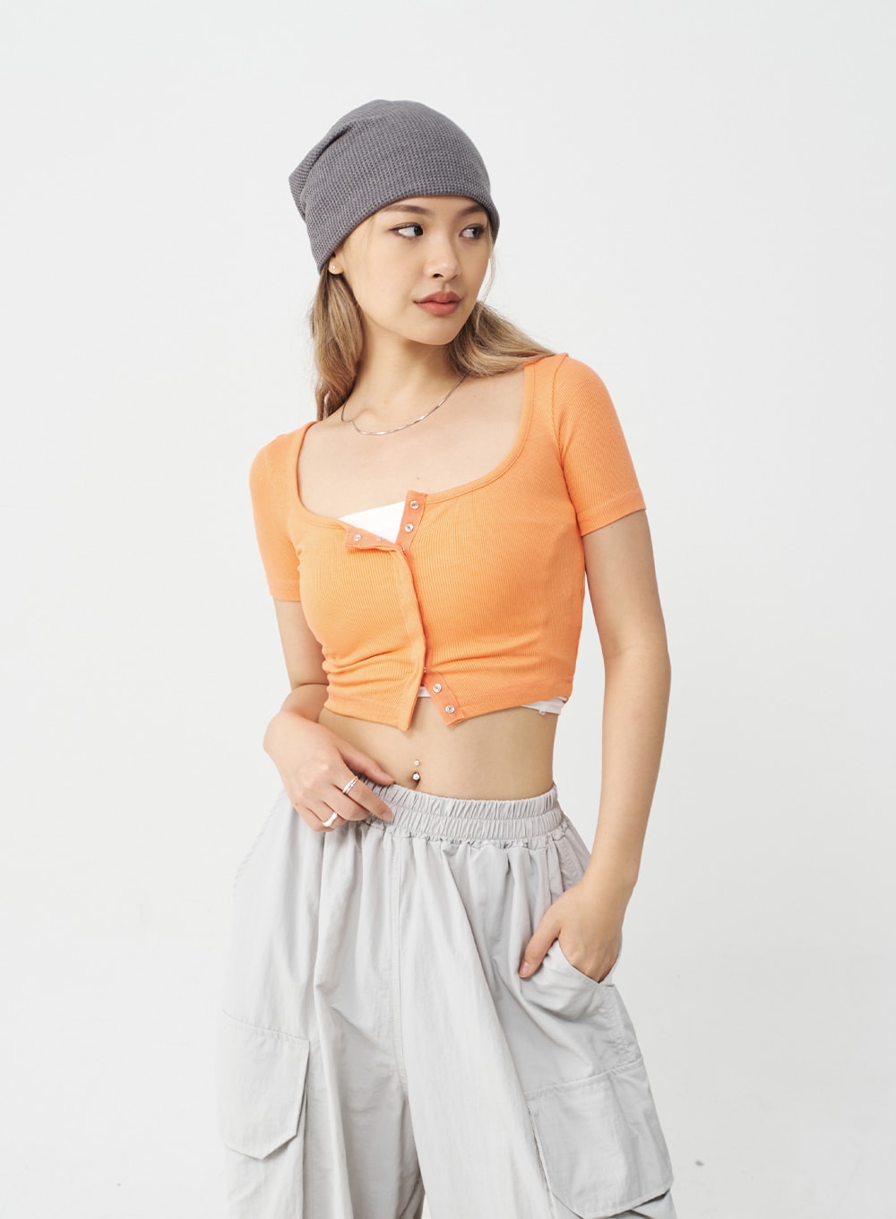 Drawstring Hem Long Wide Cargo Pants CJ21