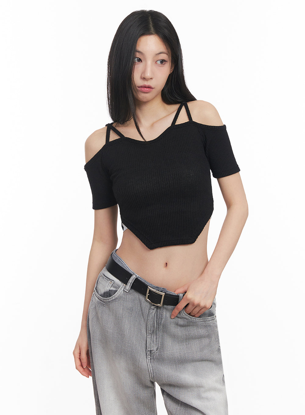 Strappy Off-Shoulder Crop Top IY516