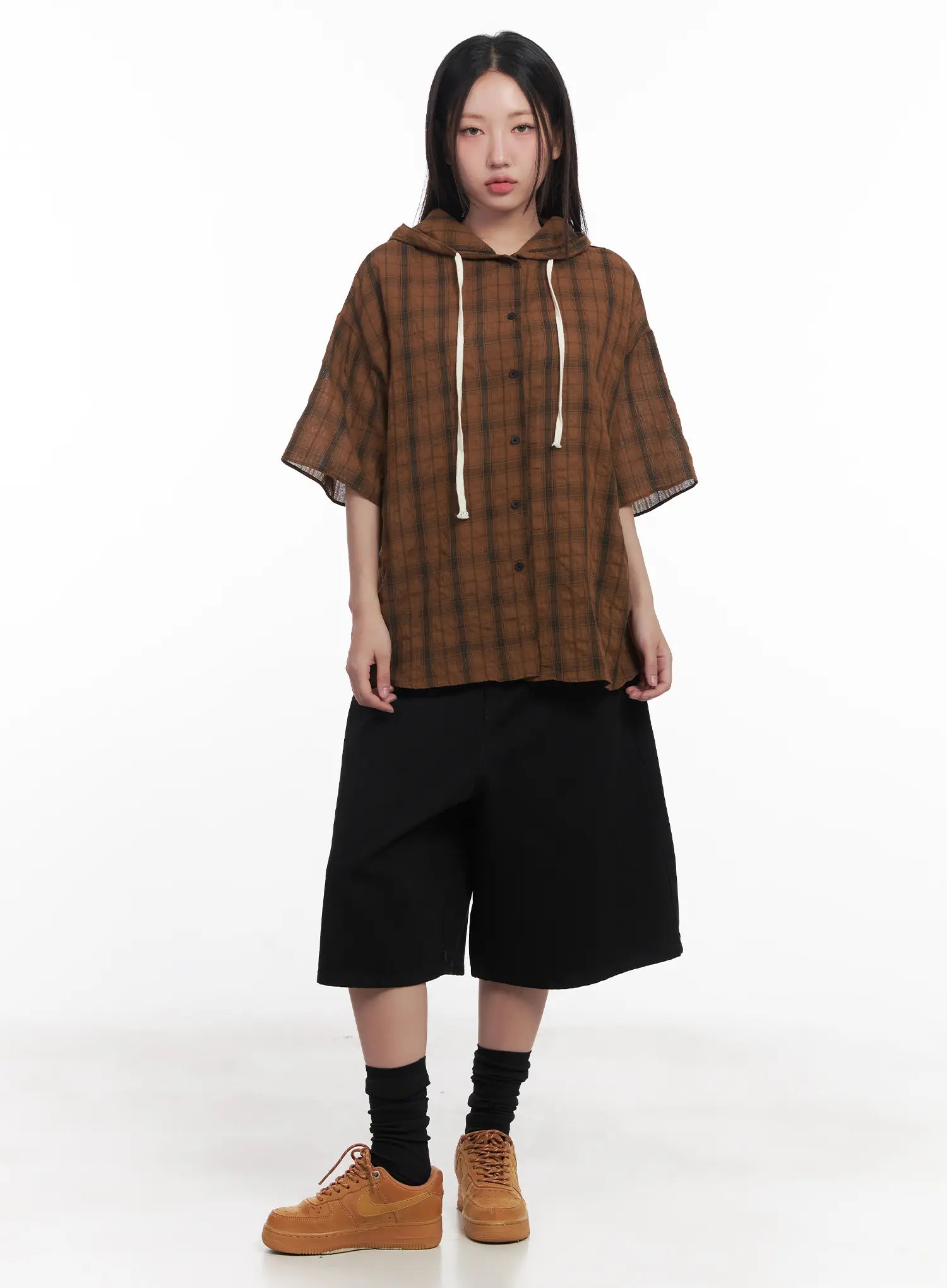 Plaid Hooded Oversized Shirt CU517