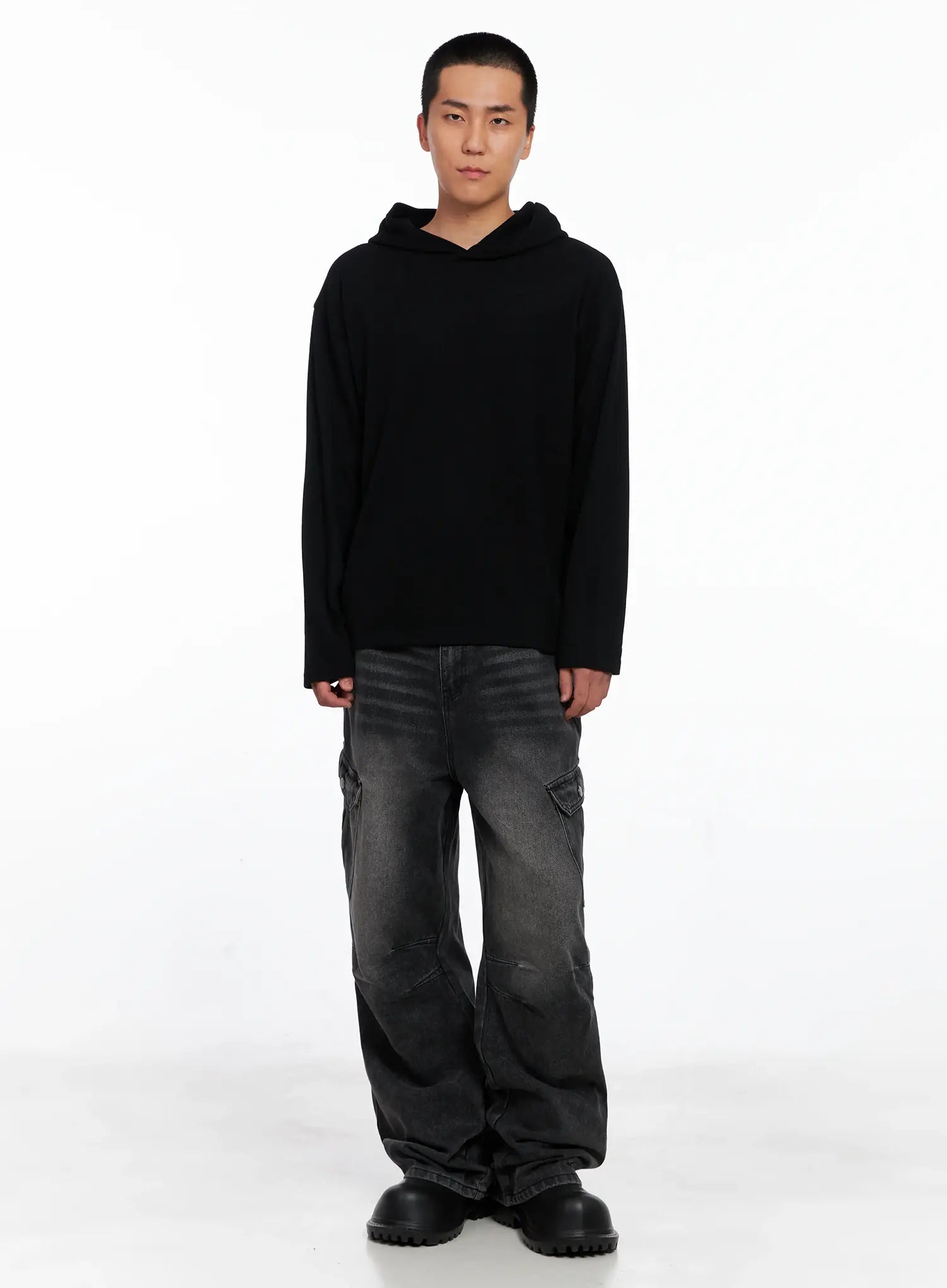Men's Ribbed Layered Hooded Long Sleeve Tee IS509