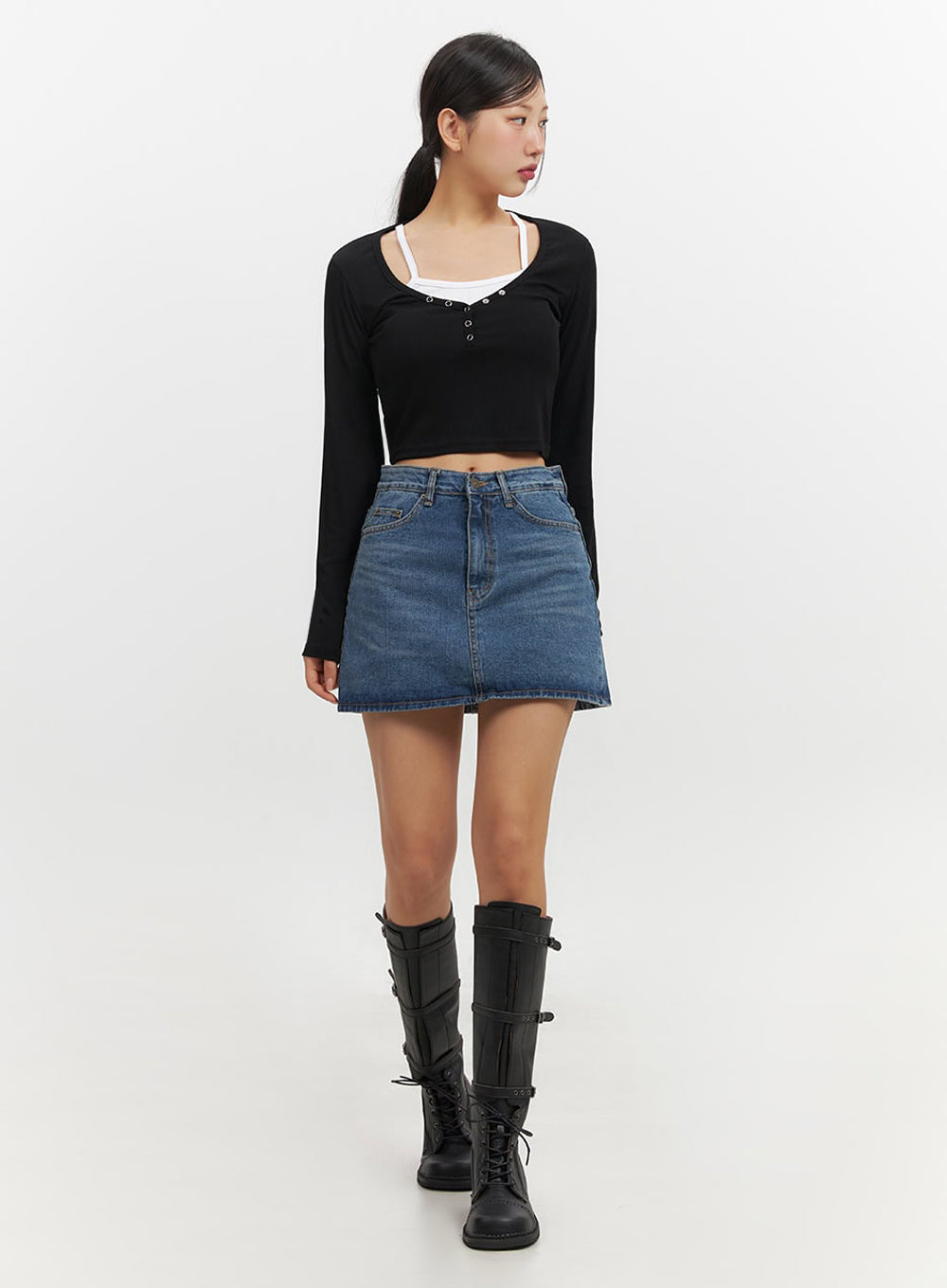 Classic Denim Washed Mini Skort IF510