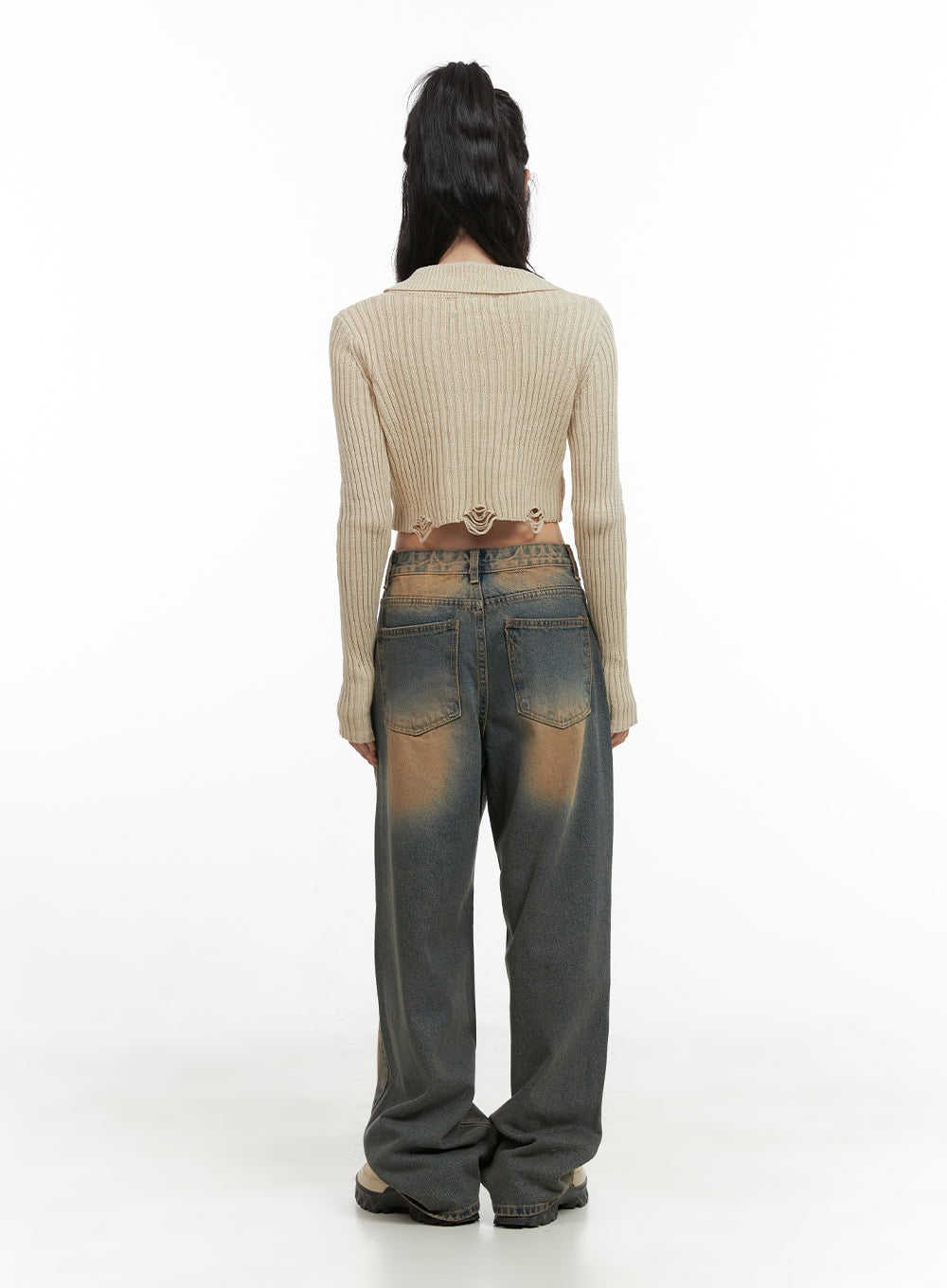 Distressed Hem Collared Crop Cardigan CG421