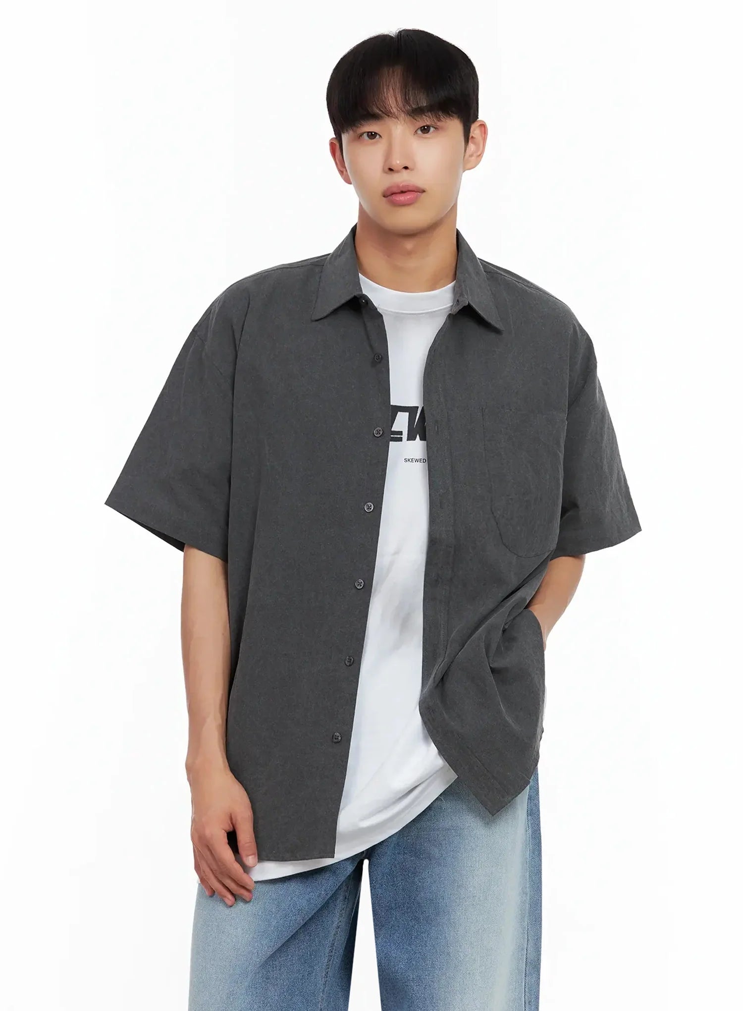 Men's Collared Short-Sleeve Button-Up Top IL516